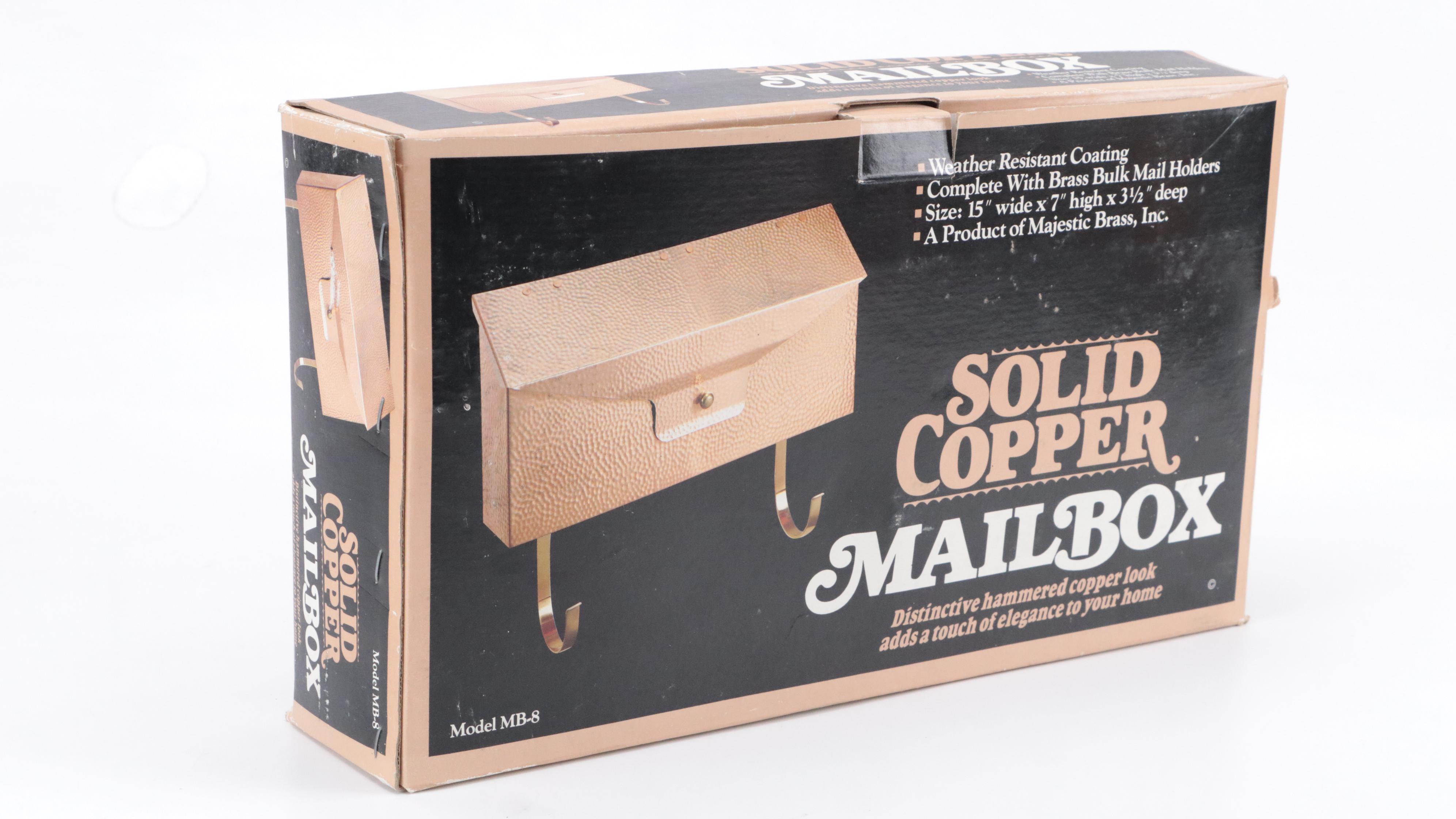 Hammered Copper Mailbox With Tin Glazed Terracotta "Welcome" Wall Tiles