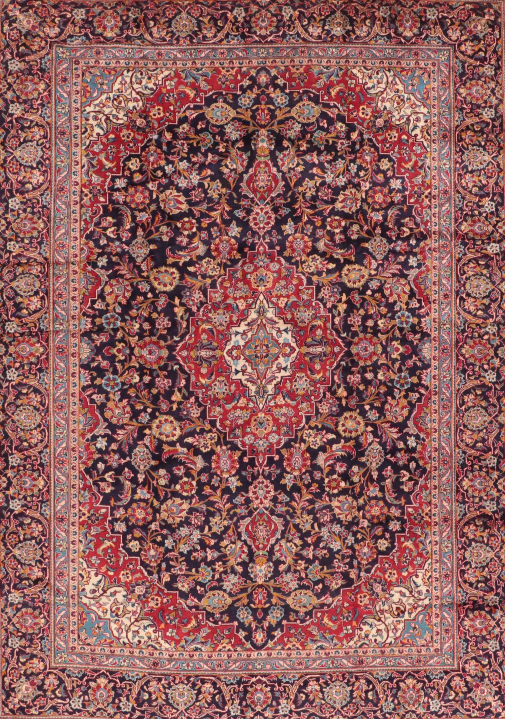 9'9 x 13'11 Hand-Knotted Persian Kashan Room Sized Rug
