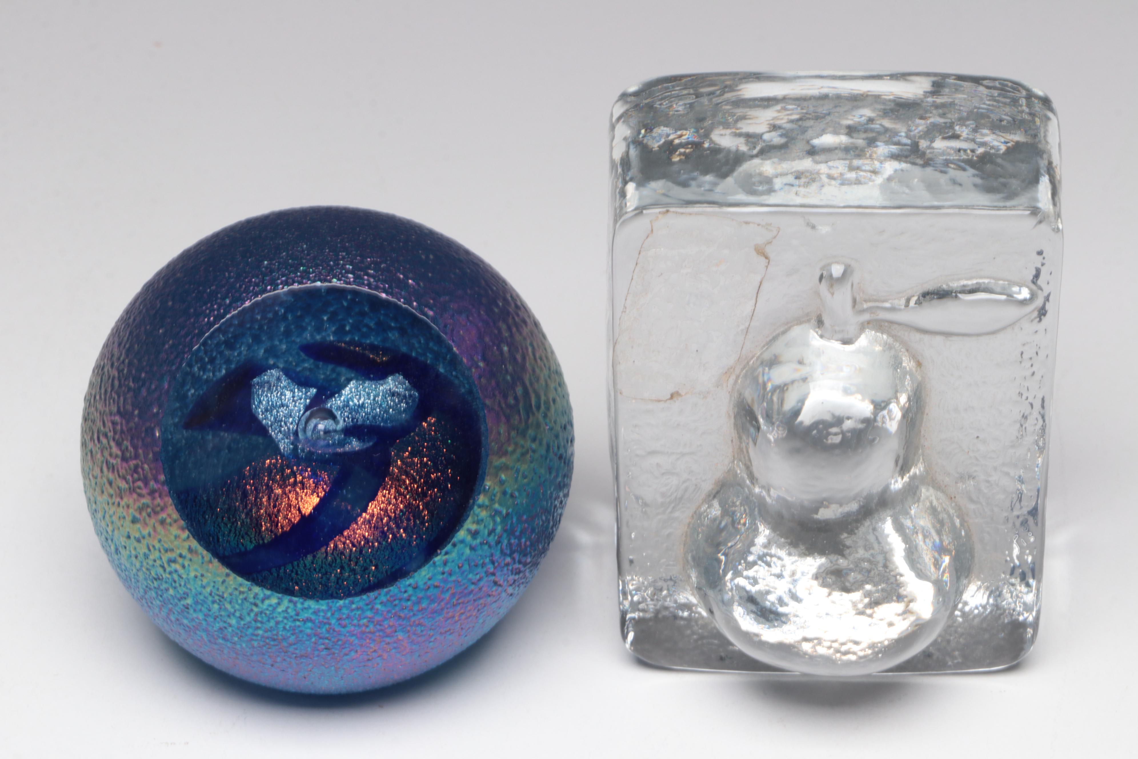 Studio Art Glass Paperweights and Illuminated Base