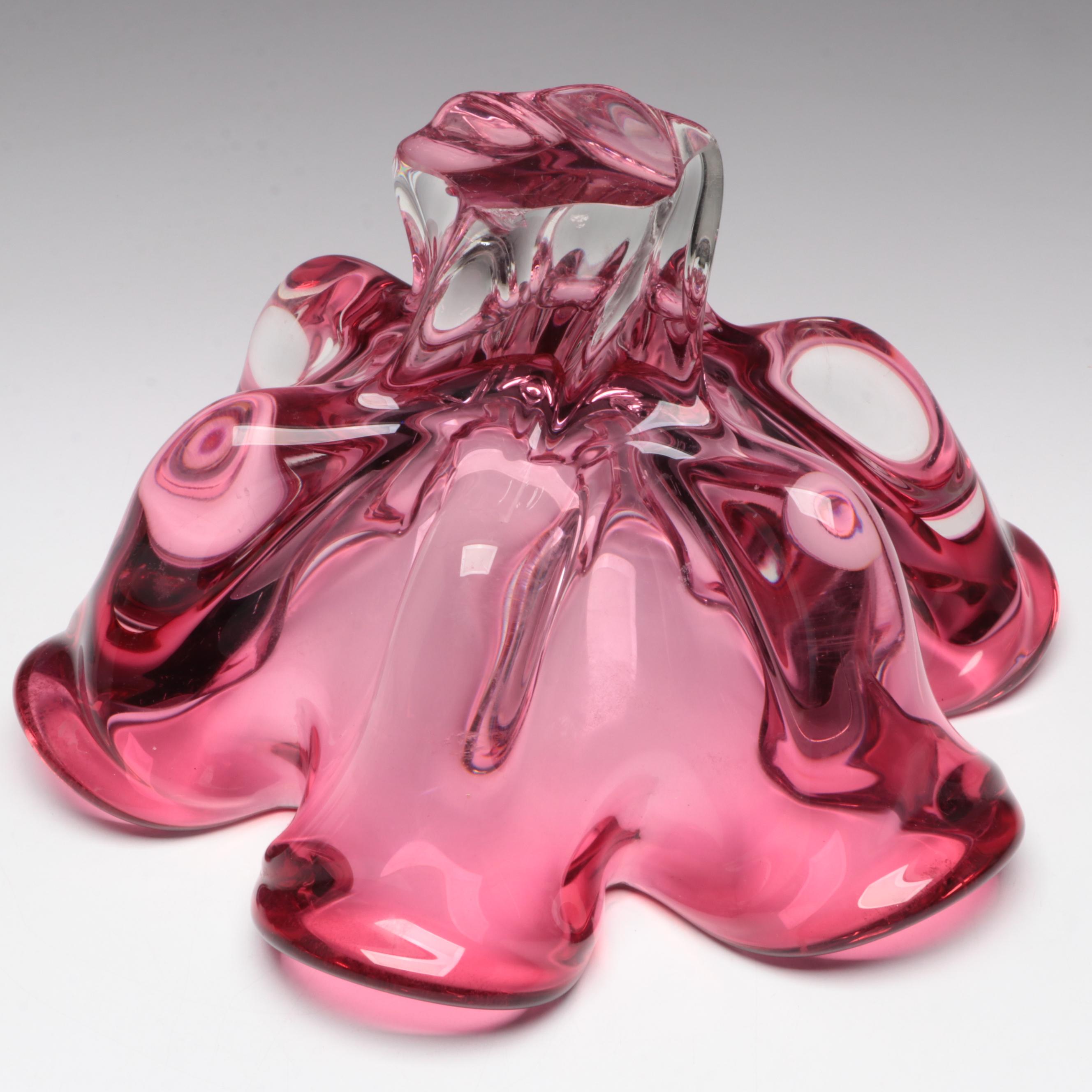 Flower Shape Art Glass Pedestal Bowl