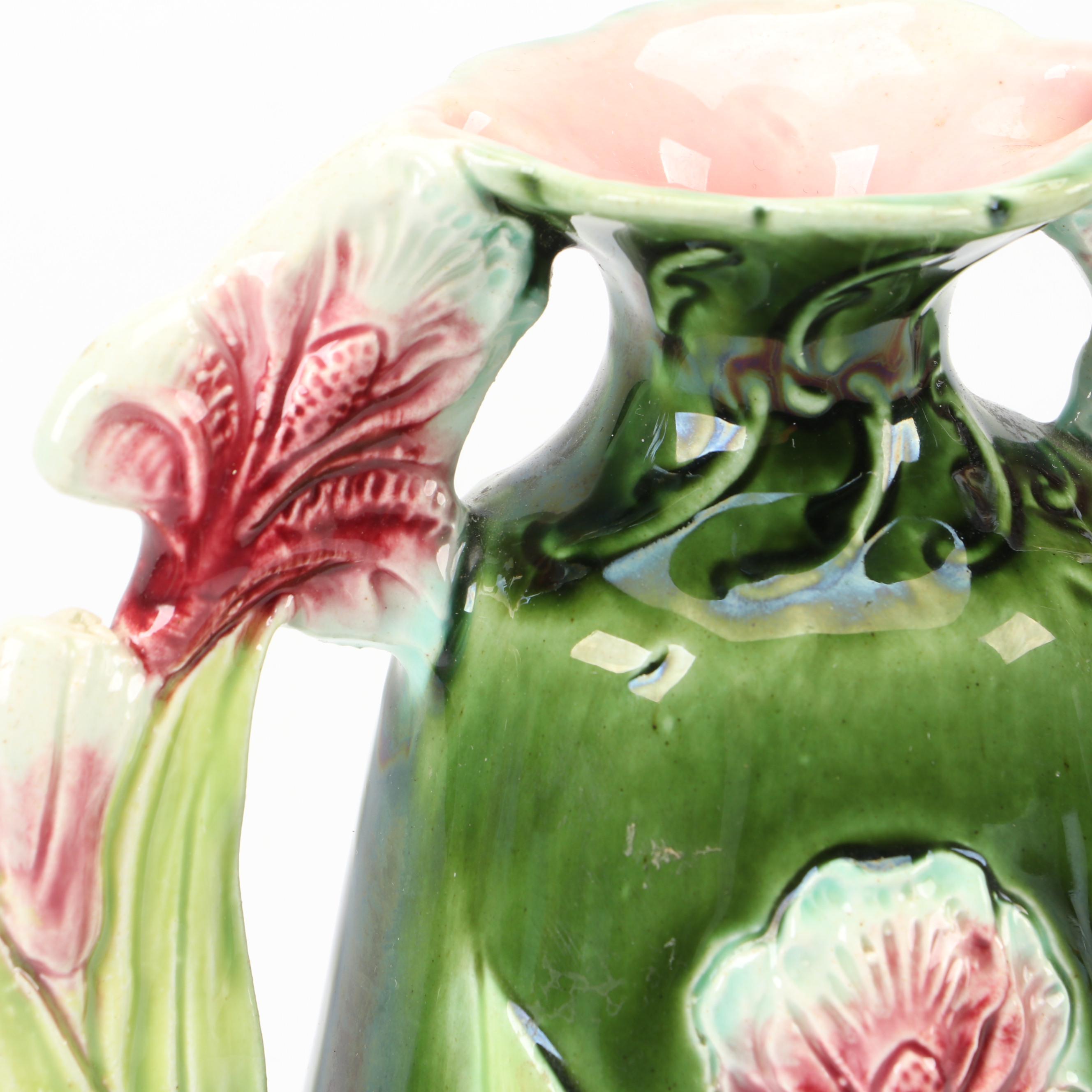 Josef Strnact Austrian Majolica Double Handle Vase, Early 20th Century