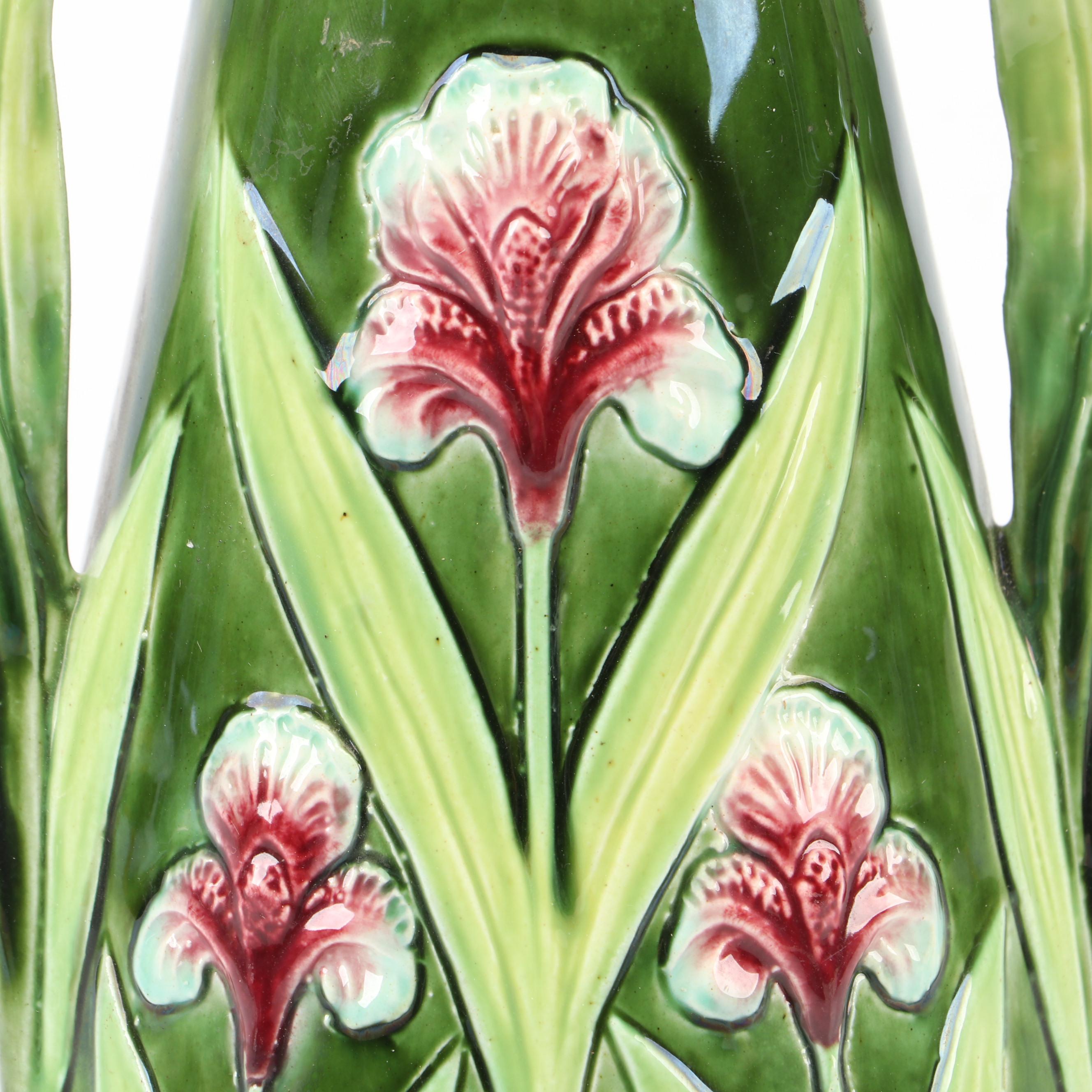 Josef Strnact Austrian Majolica Double Handle Vase, Early 20th Century