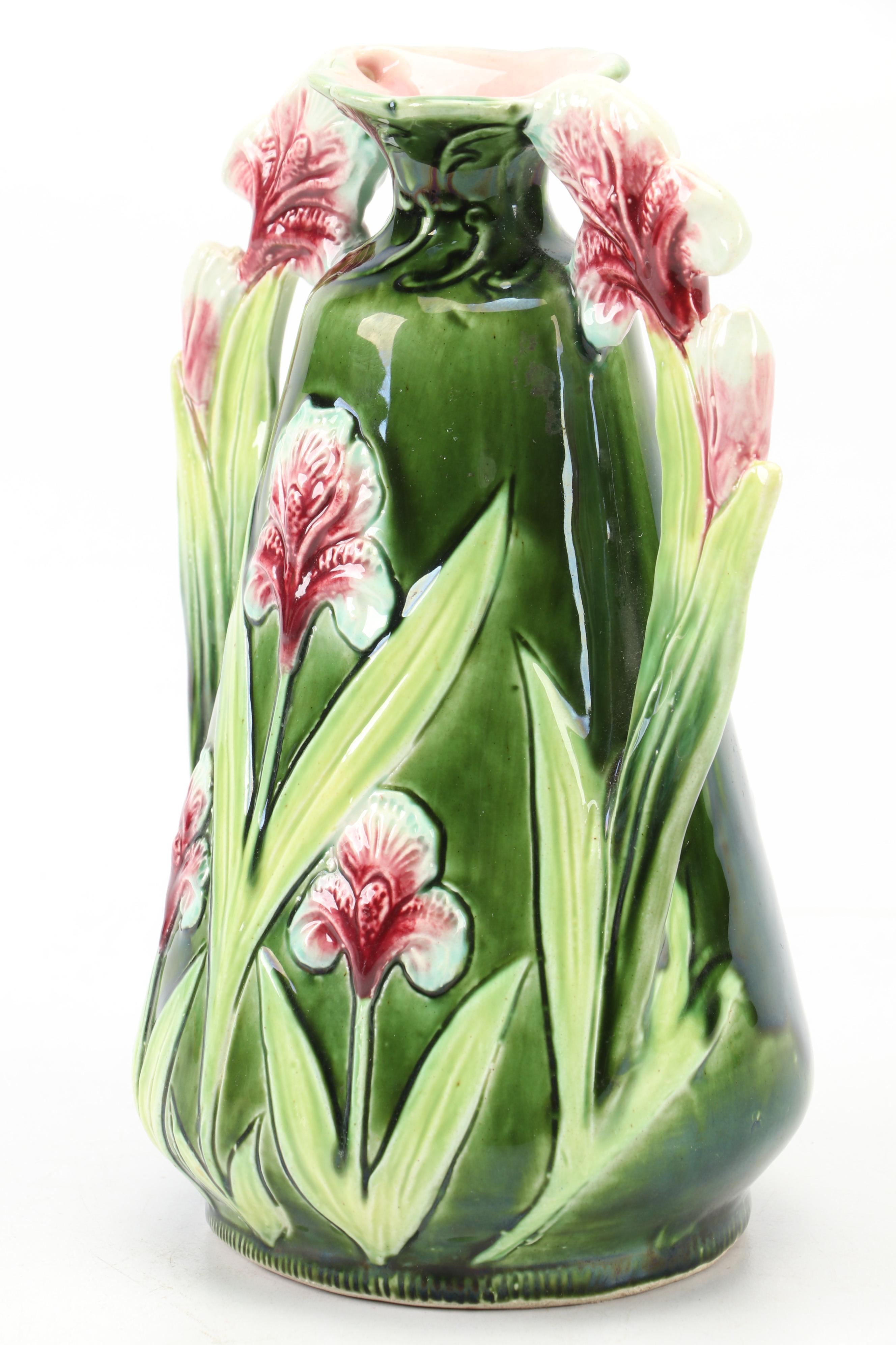 Josef Strnact Austrian Majolica Double Handle Vase, Early 20th Century