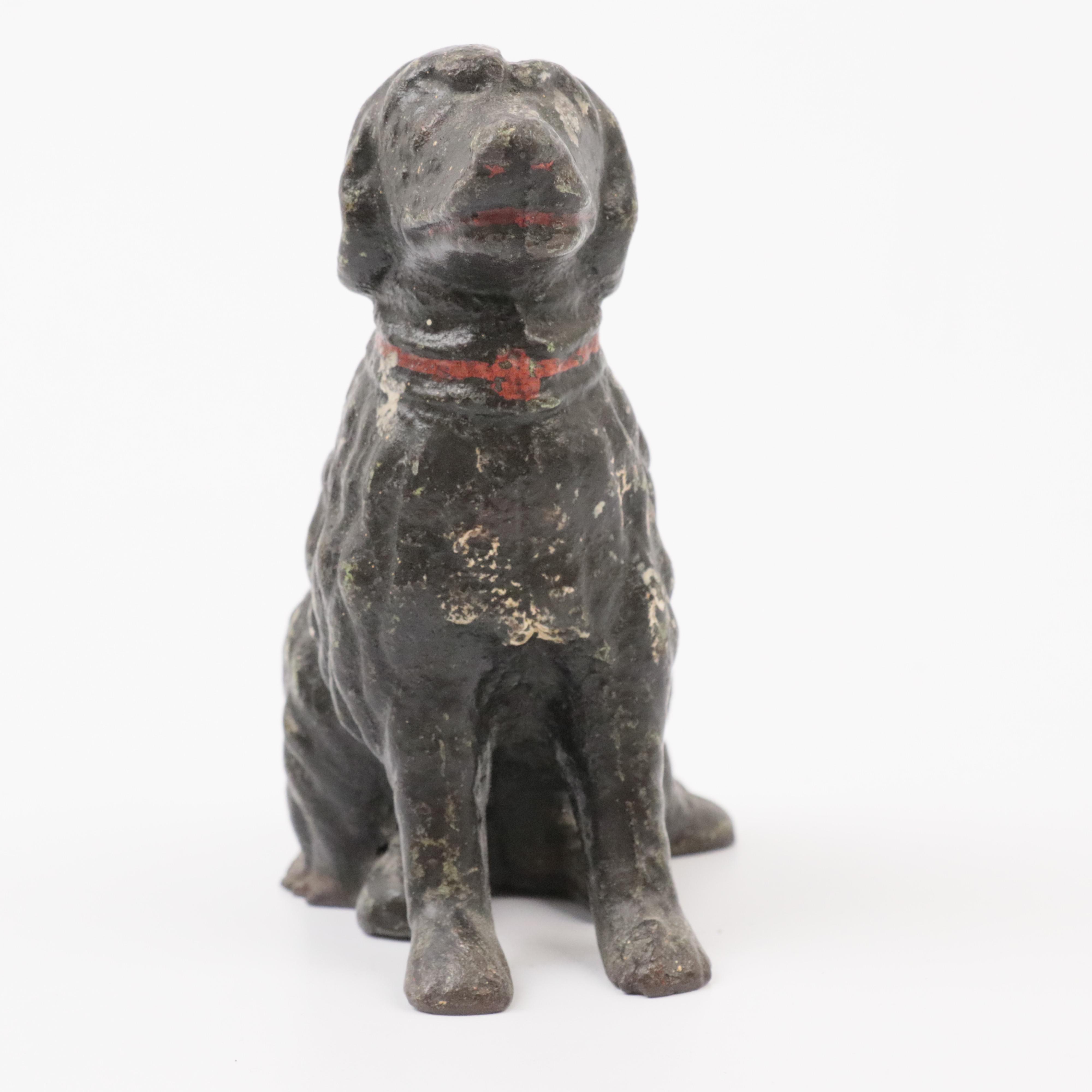 Cold-Painted Cast Iron Dog Figurine, Mid-20th Century