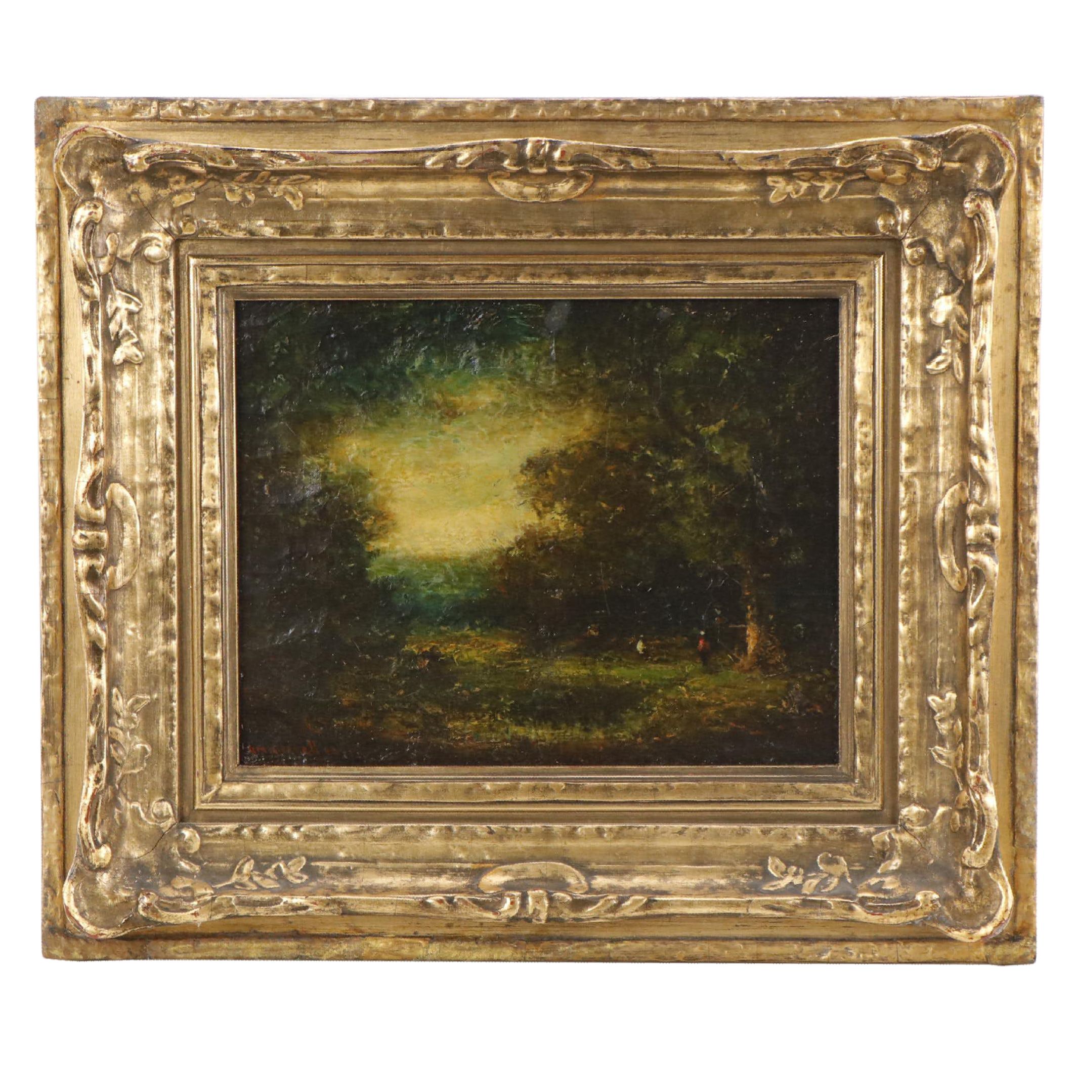 Hudson Mindell Kitchell Woodland Interior Landscape Oil Painting, Circa 1917