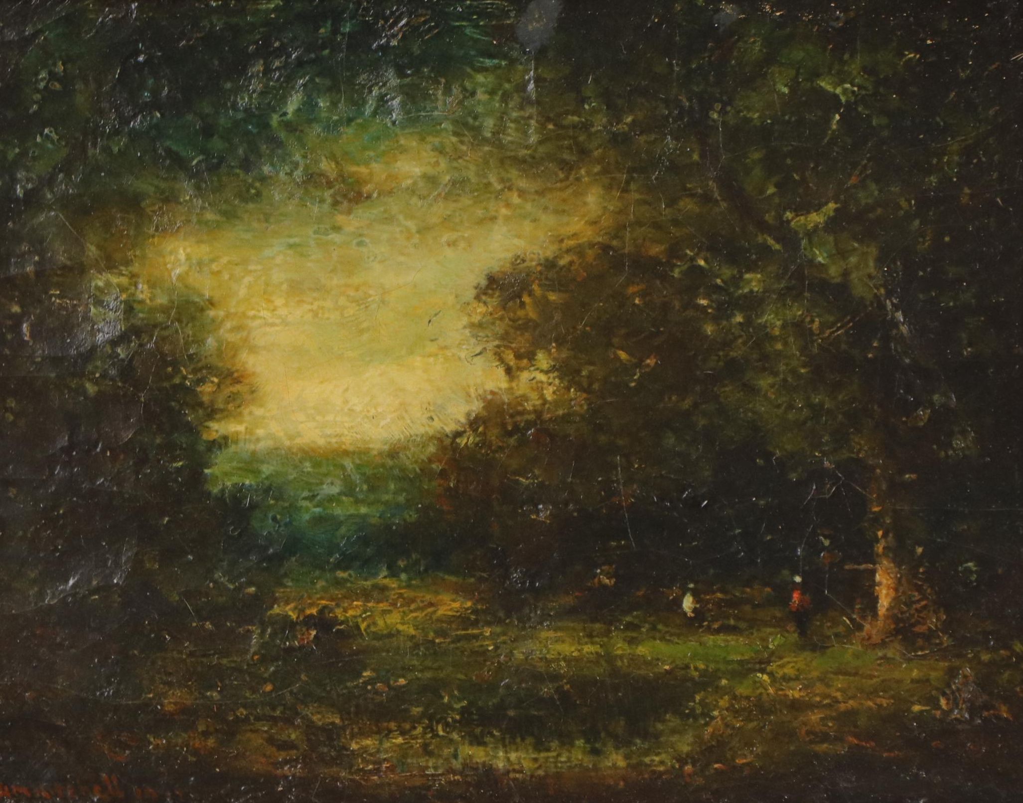 Hudson Mindell Kitchell Woodland Interior Landscape Oil Painting, Circa 1917