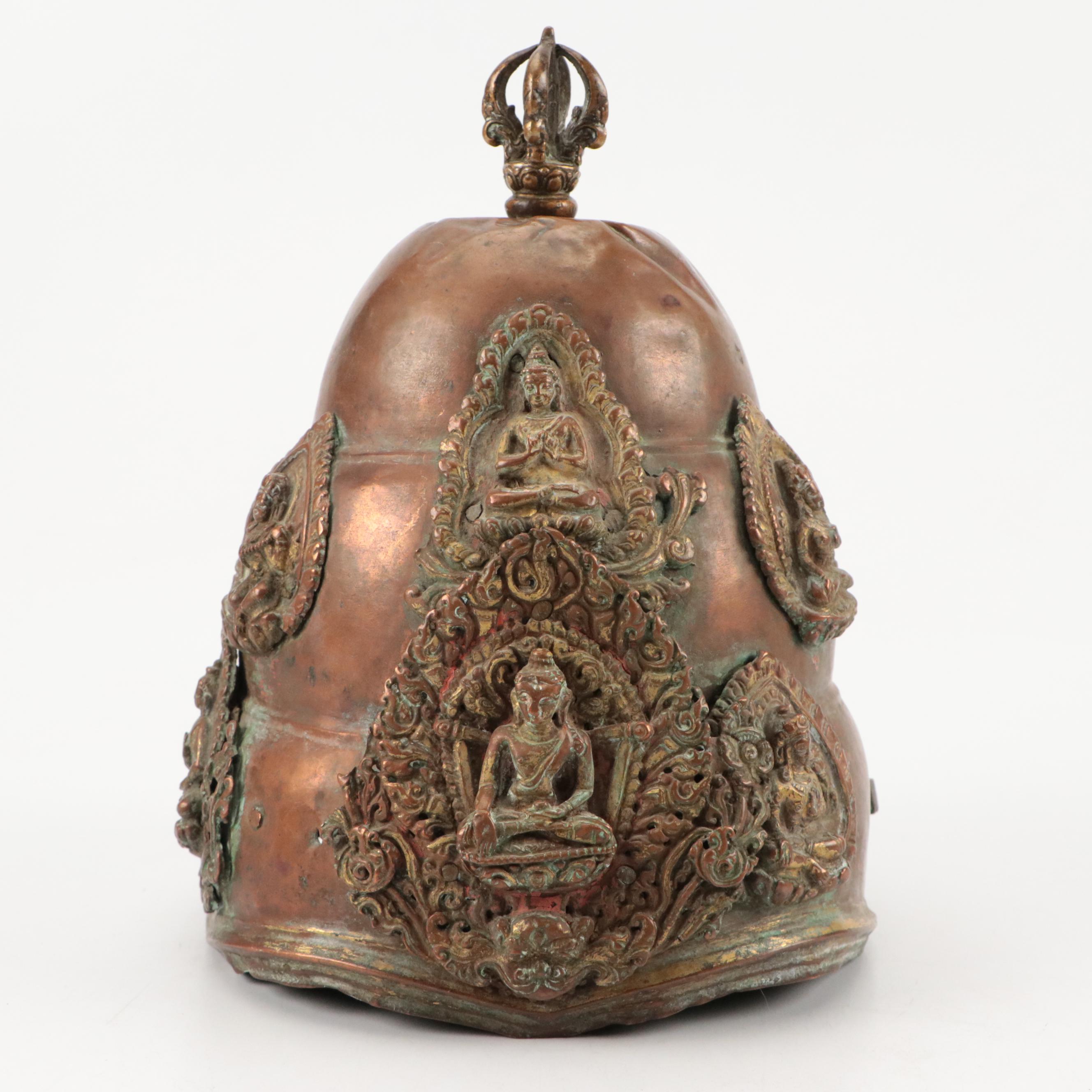 Nepalese Copper Priest's Ritual Helmet, Antique