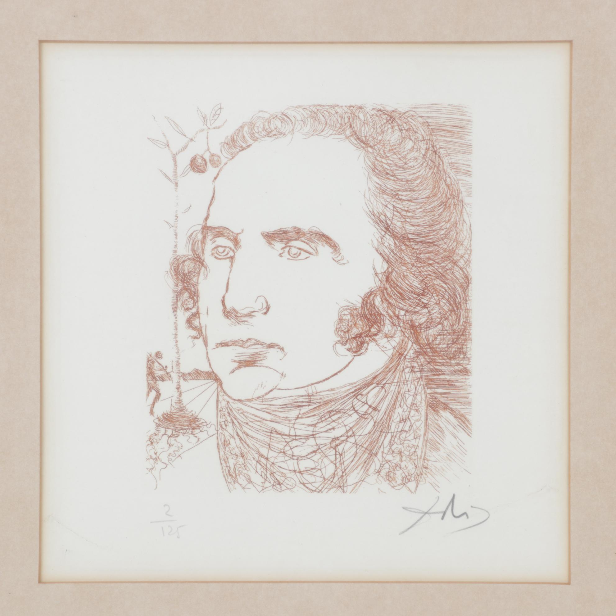 Salvador Dalí Sepia Etching "George Washington," 1967