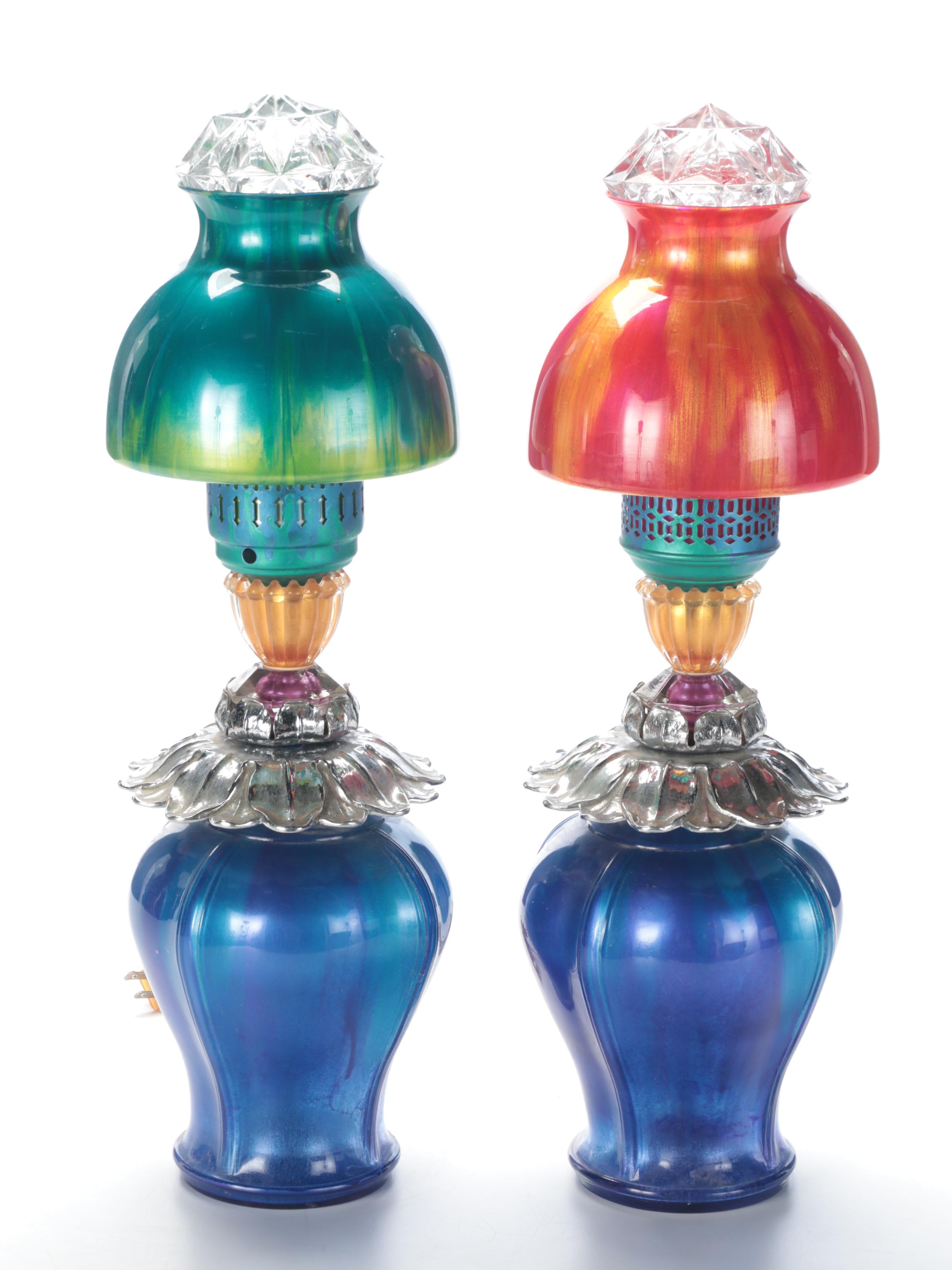 Alden Willard Cole Torchiere Lamps on Painted Cast Iron Stands