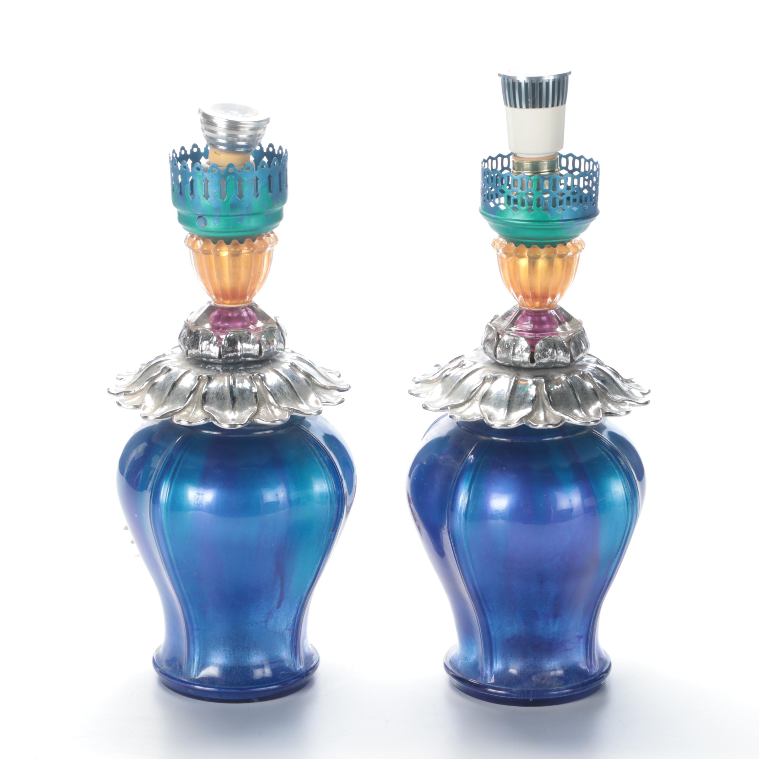 Alden Willard Cole Torchiere Lamps on Painted Cast Iron Stands