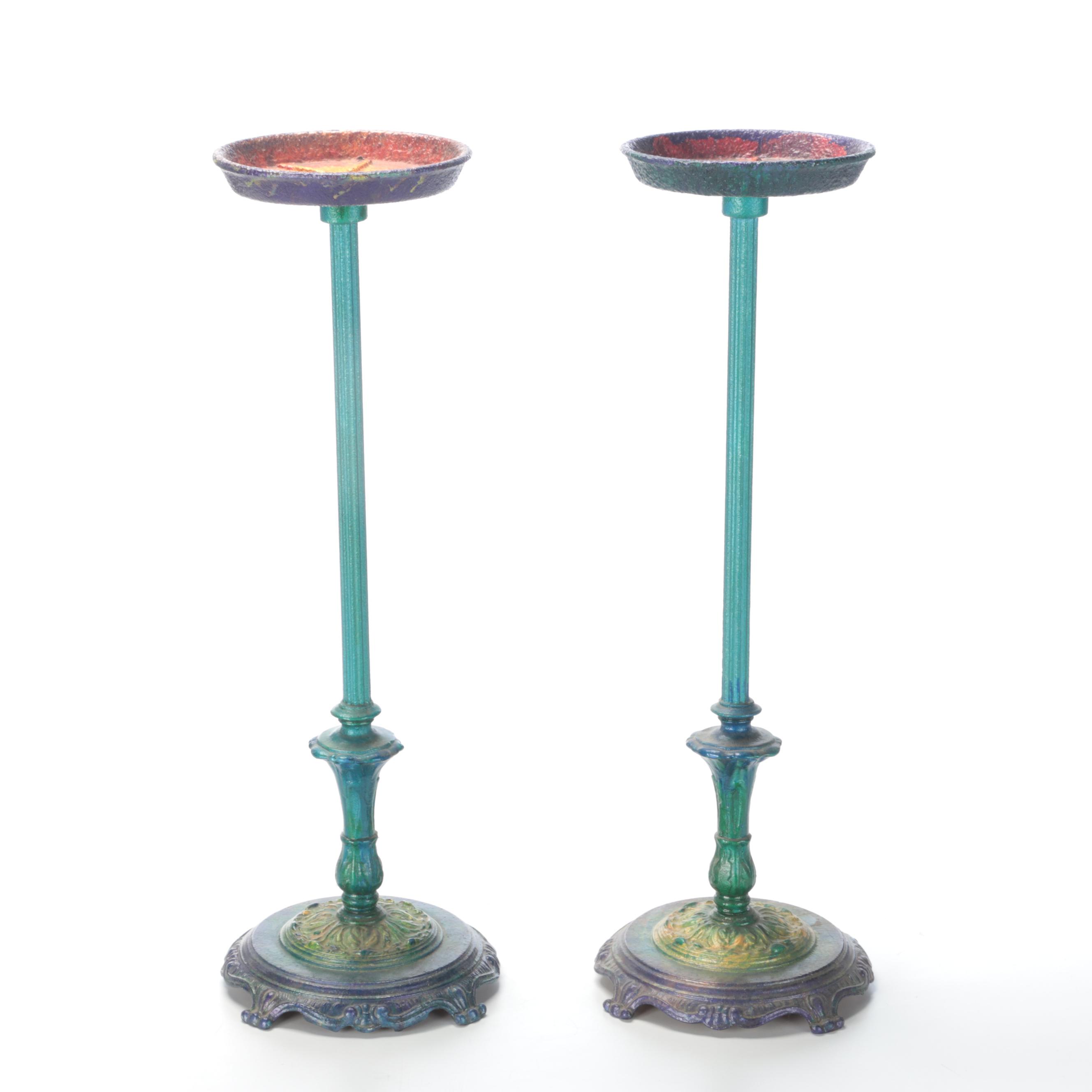 Alden Willard Cole Torchiere Lamps on Painted Cast Iron Stands