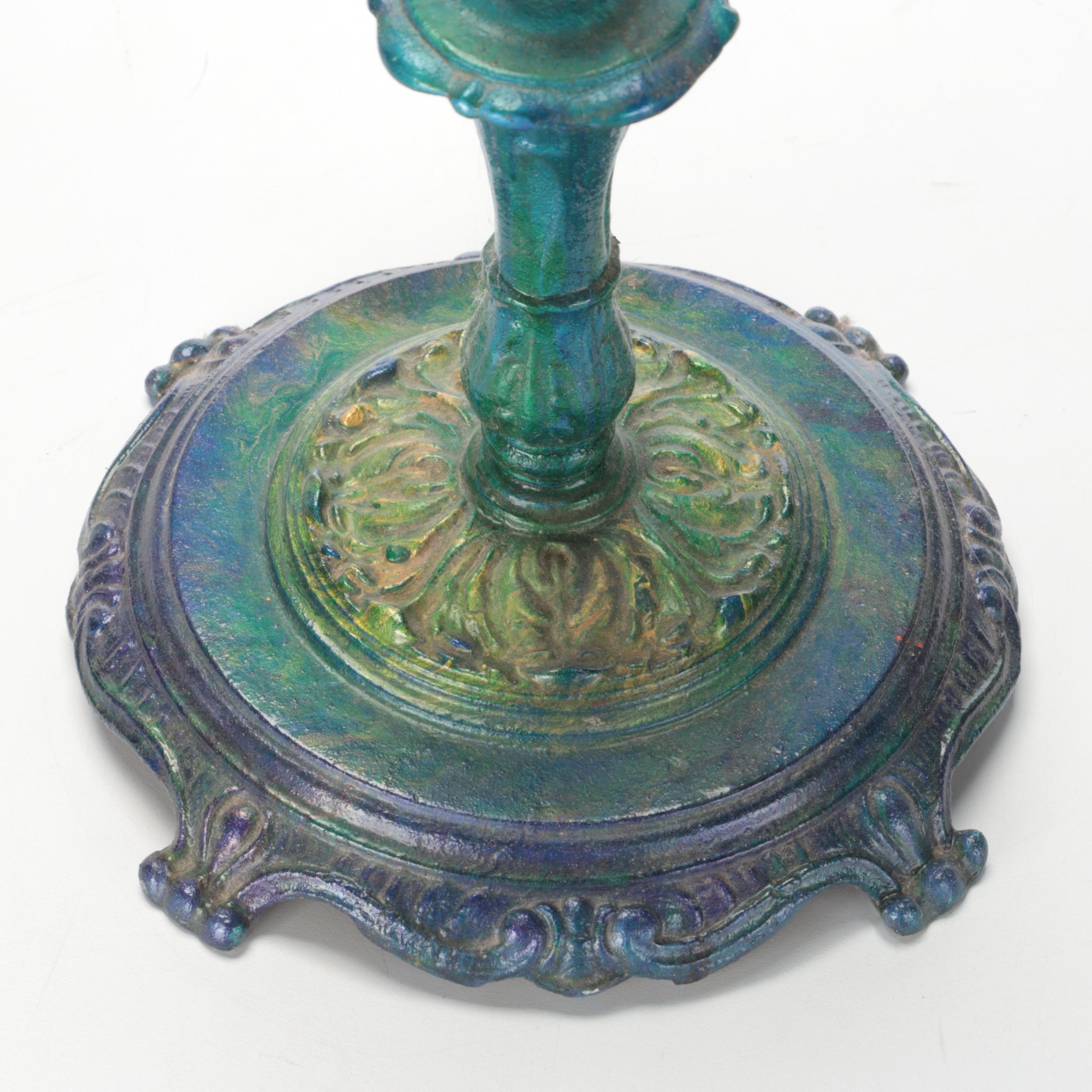 Alden Willard Cole Torchiere Lamps on Painted Cast Iron Stands