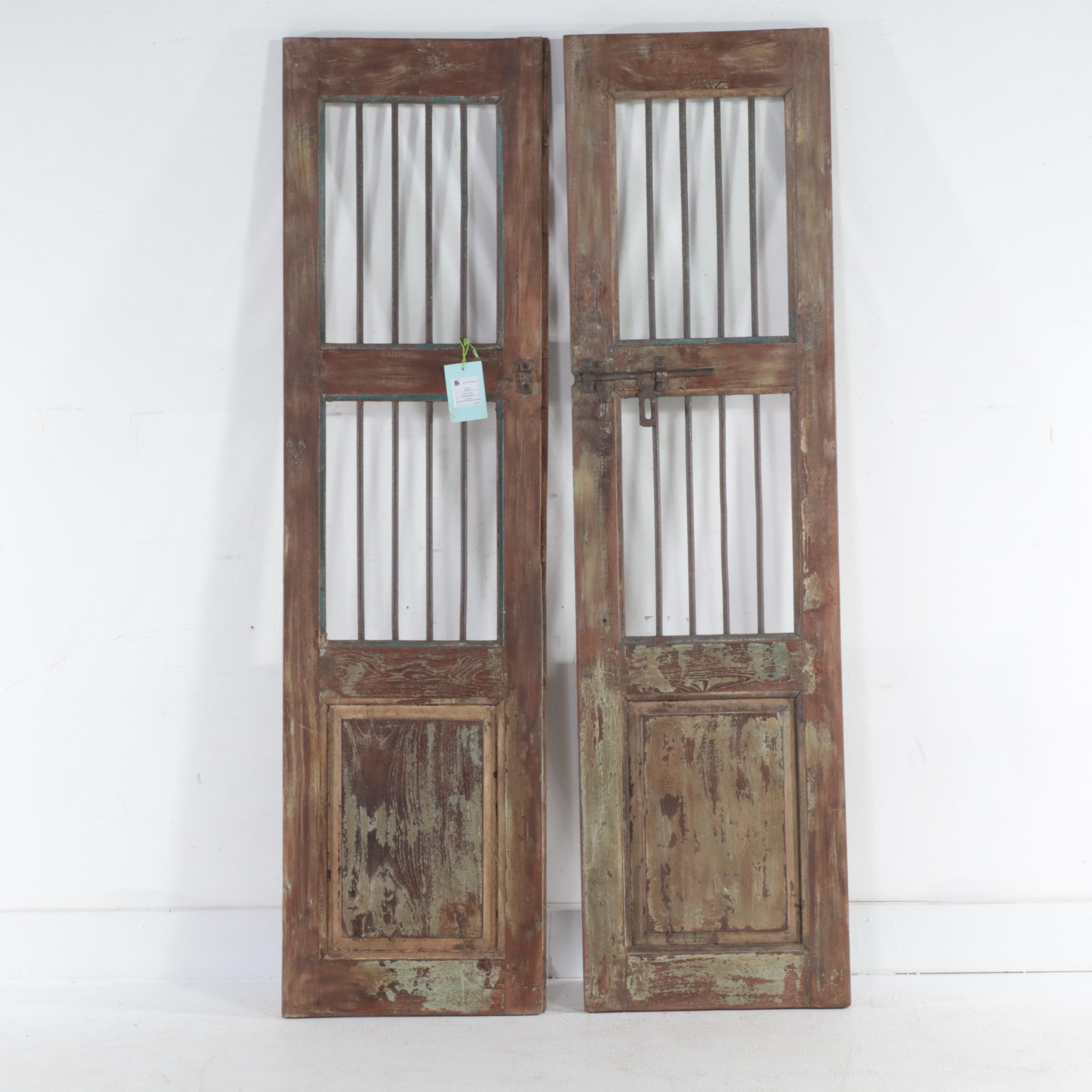 Pair of Indian Wooden and Metal Security Door Panels