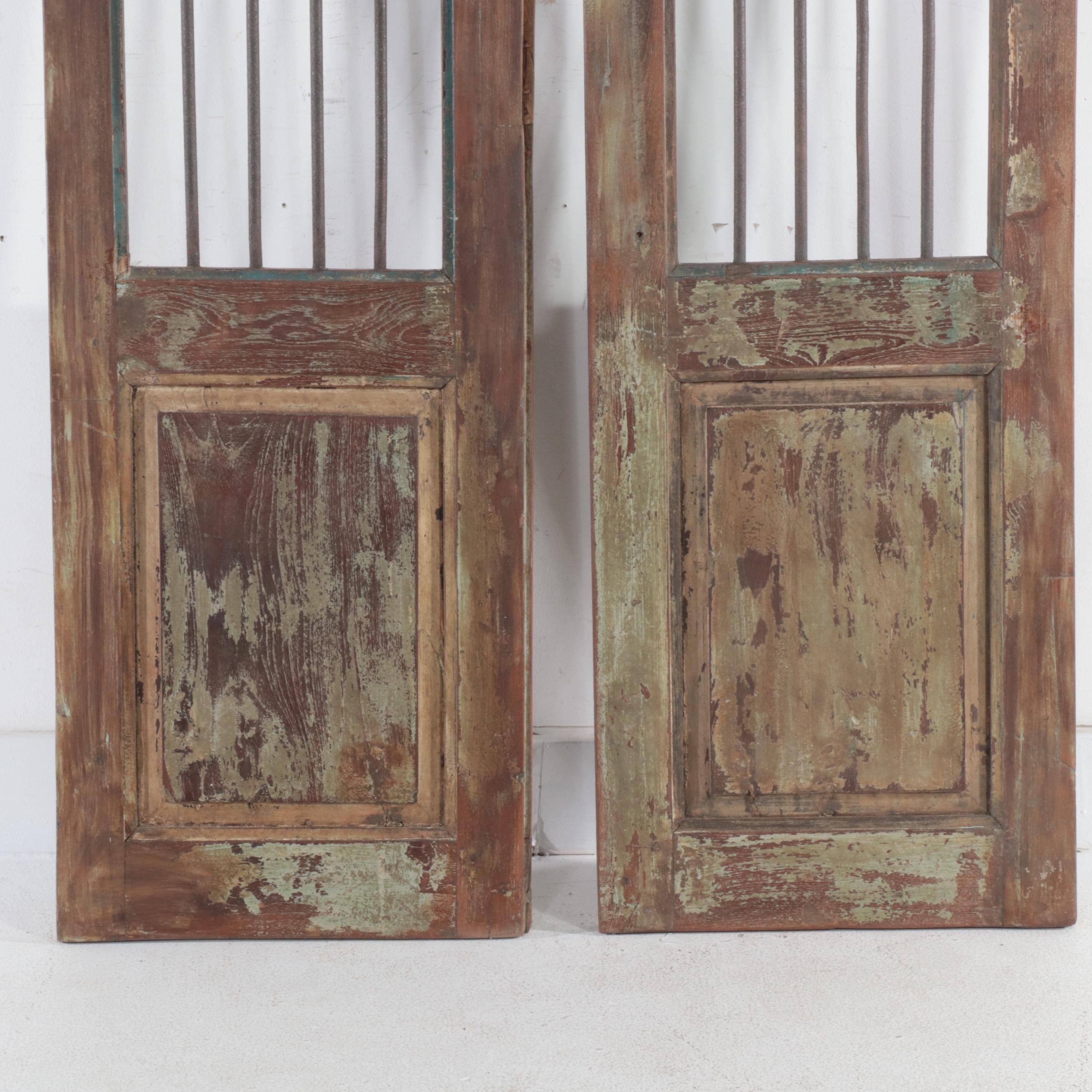 Pair of Indian Wooden and Metal Security Door Panels