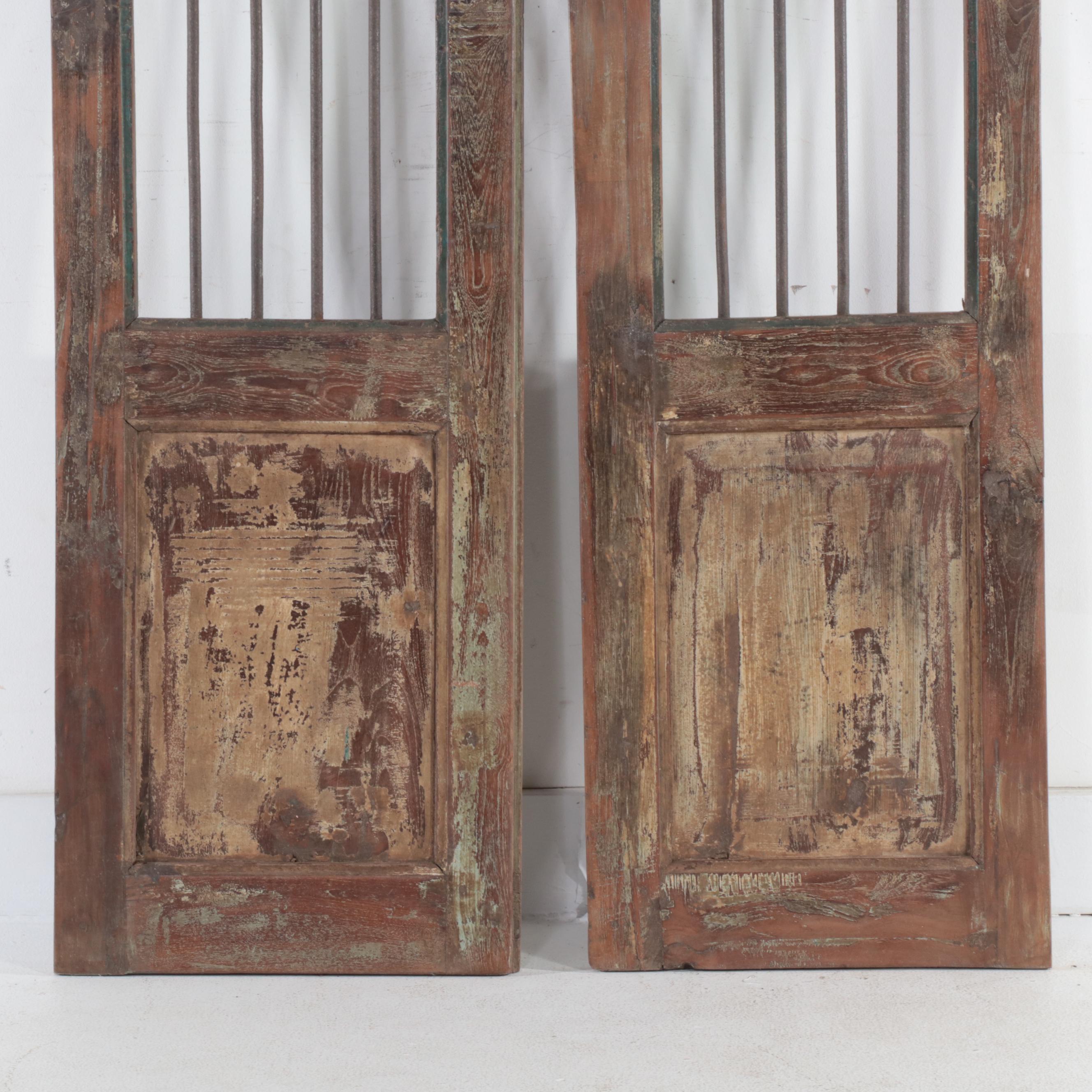 Pair of Indian Wooden and Metal Security Door Panels