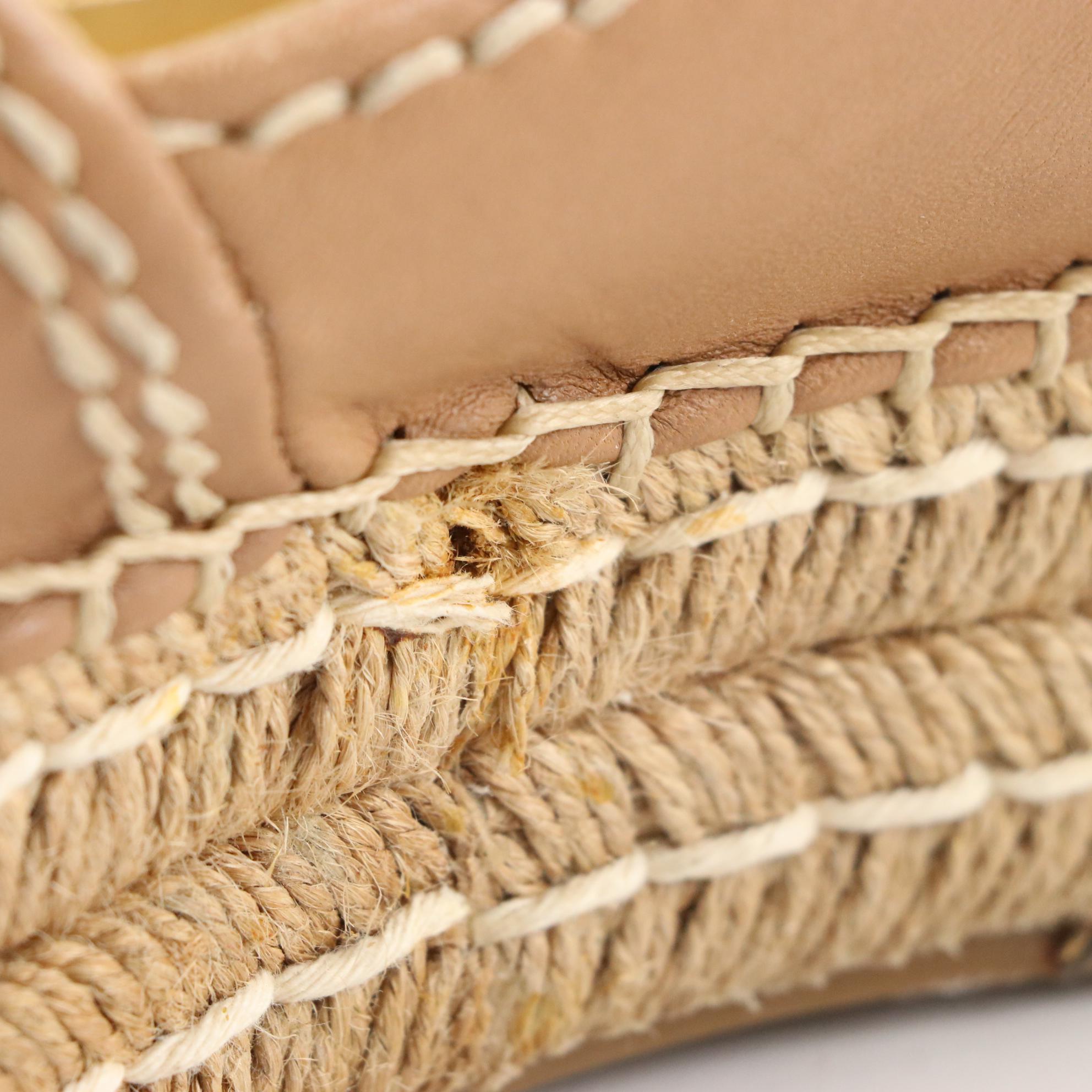 Prada Tan Leather Peep-Toe Platform Espadrilles