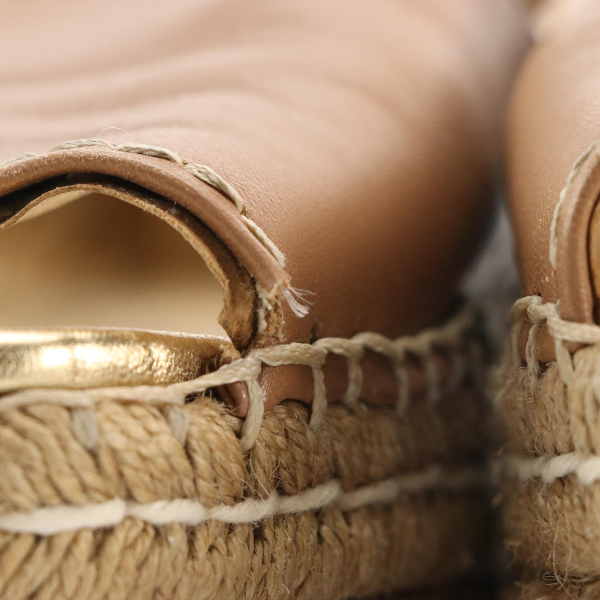 Prada Tan Leather Peep-Toe Platform Espadrilles