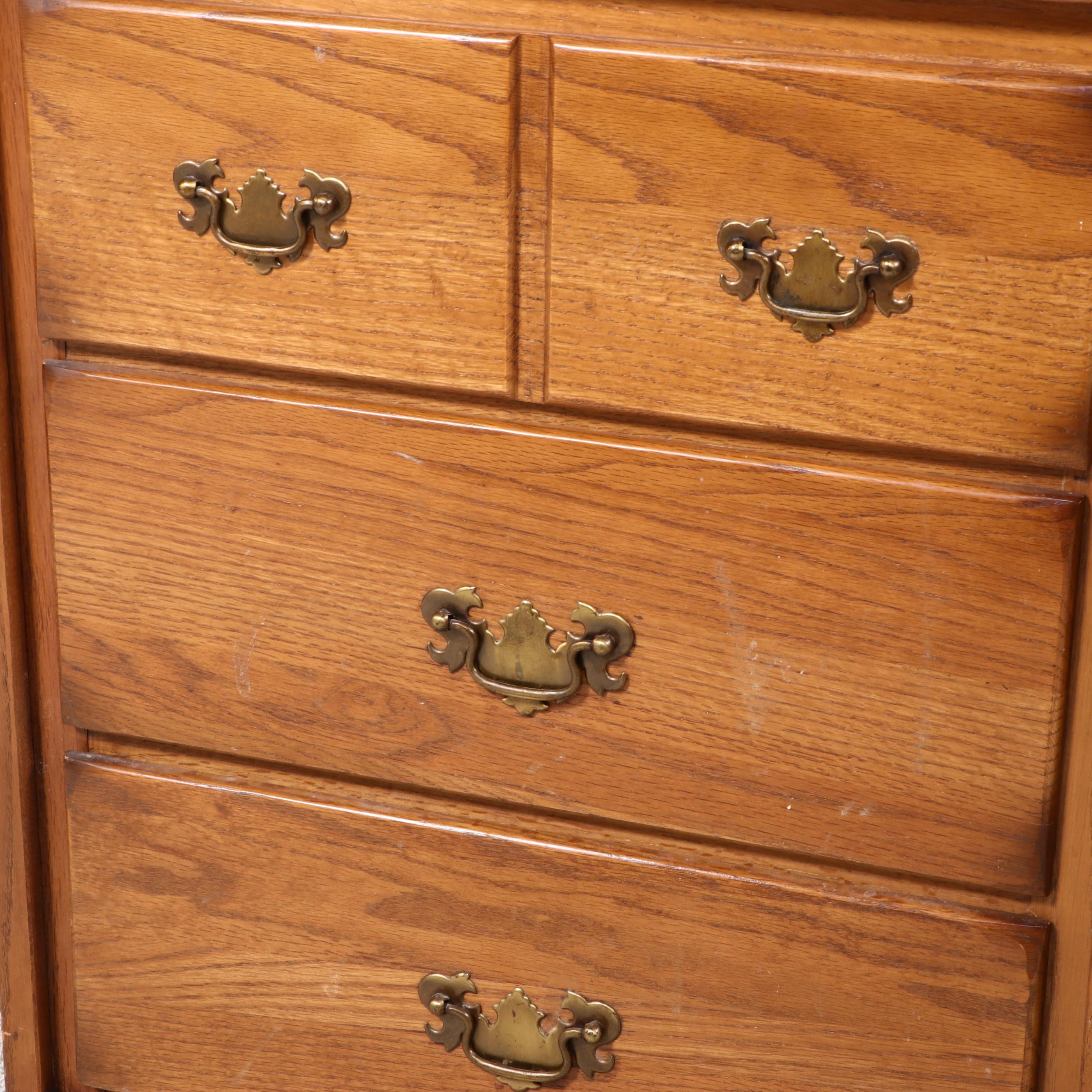 American Colonial Style Oak Student Desk with Chair, Late 20th Century