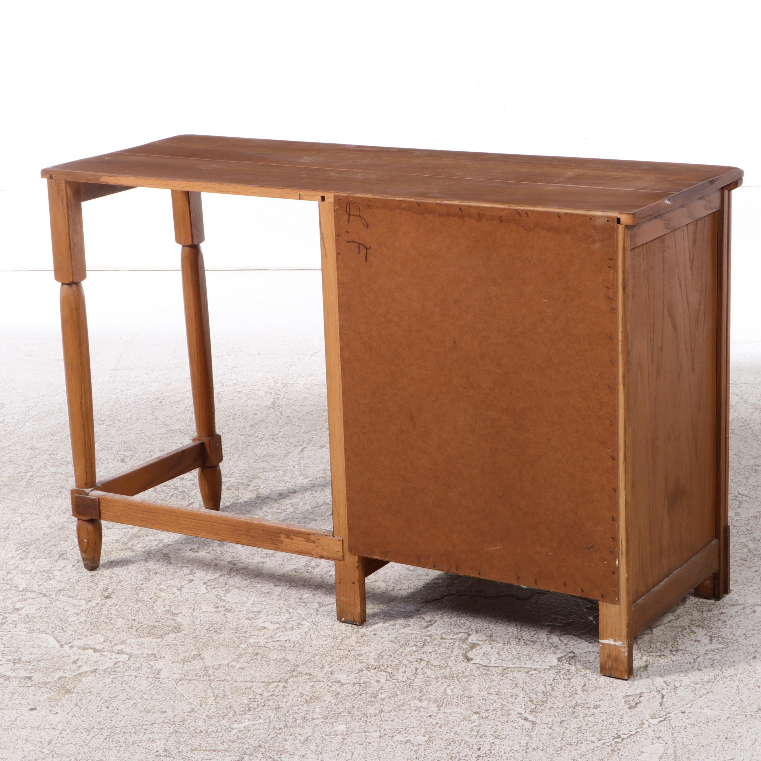 American Colonial Style Oak Student Desk with Chair, Late 20th Century