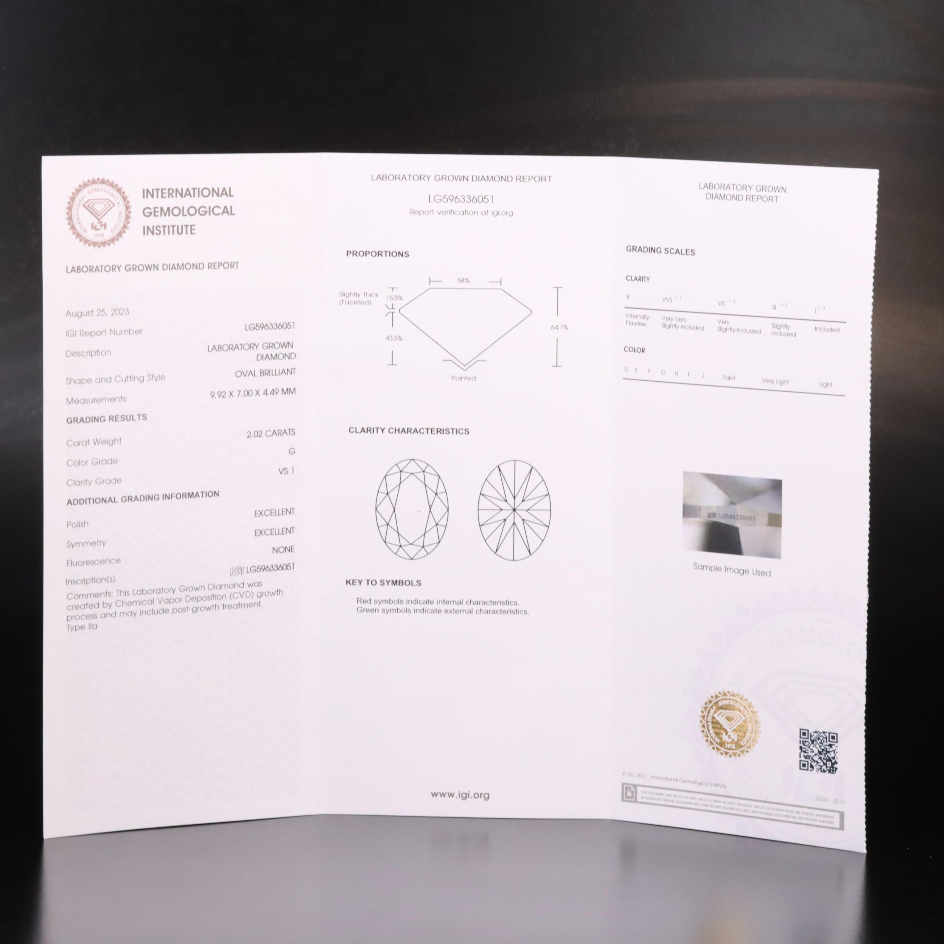 Loose 2.02 CT Lab Grown Diamond with IGI Report