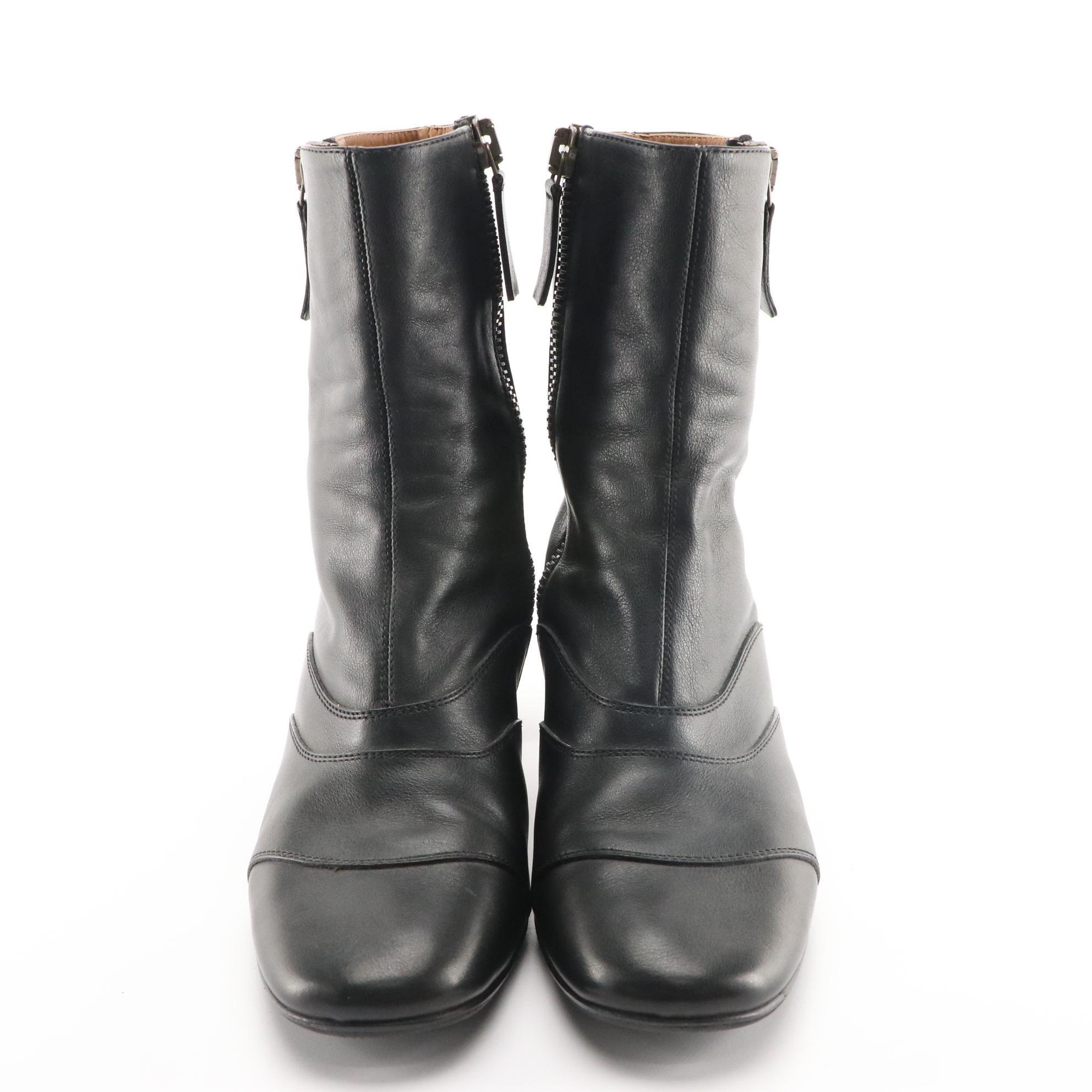 Chloé Black Leather Block Heel Ankle Boots