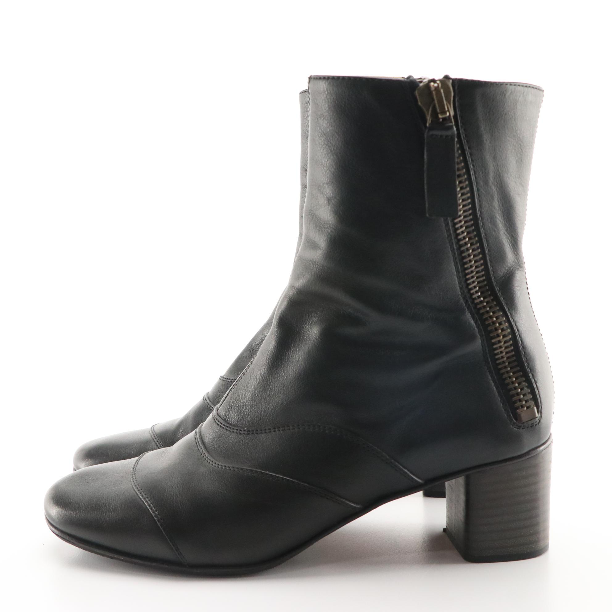 Chloé Black Leather Block Heel Ankle Boots
