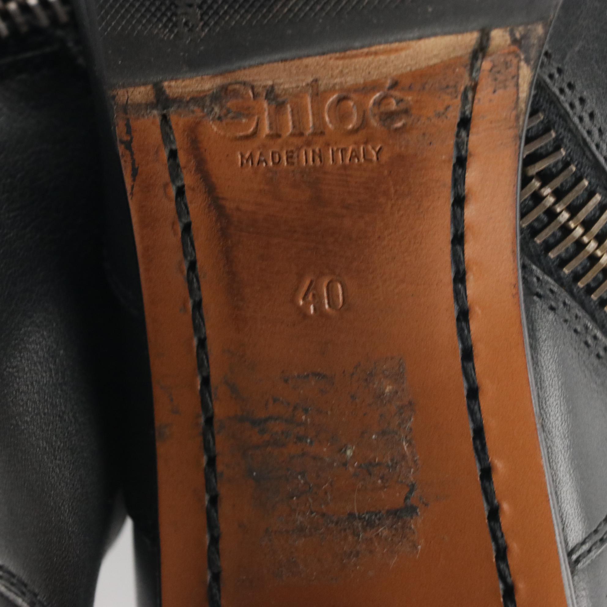 Chloé Black Leather Block Heel Ankle Boots