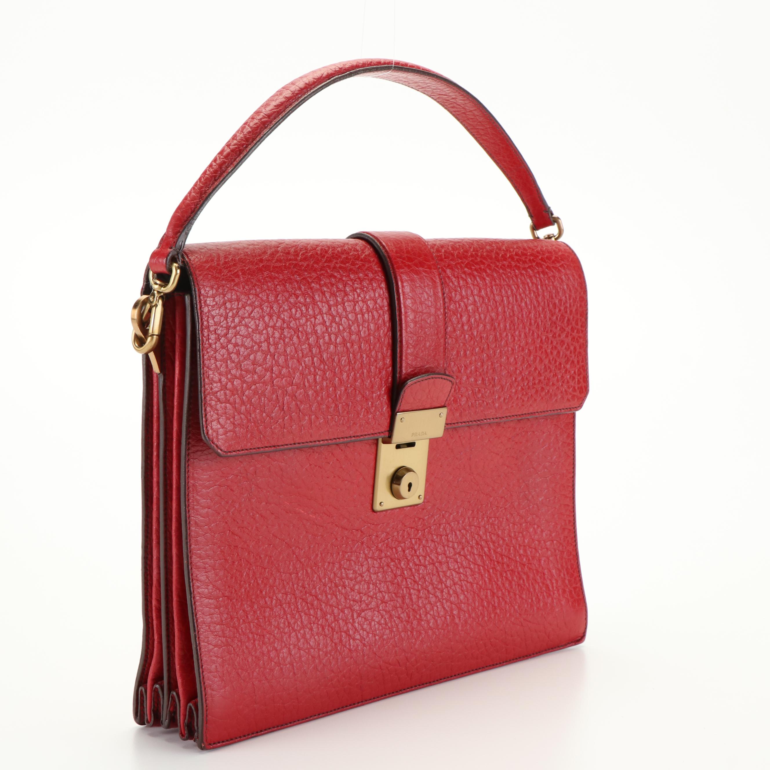 Prada Handle Bag in Red Leather