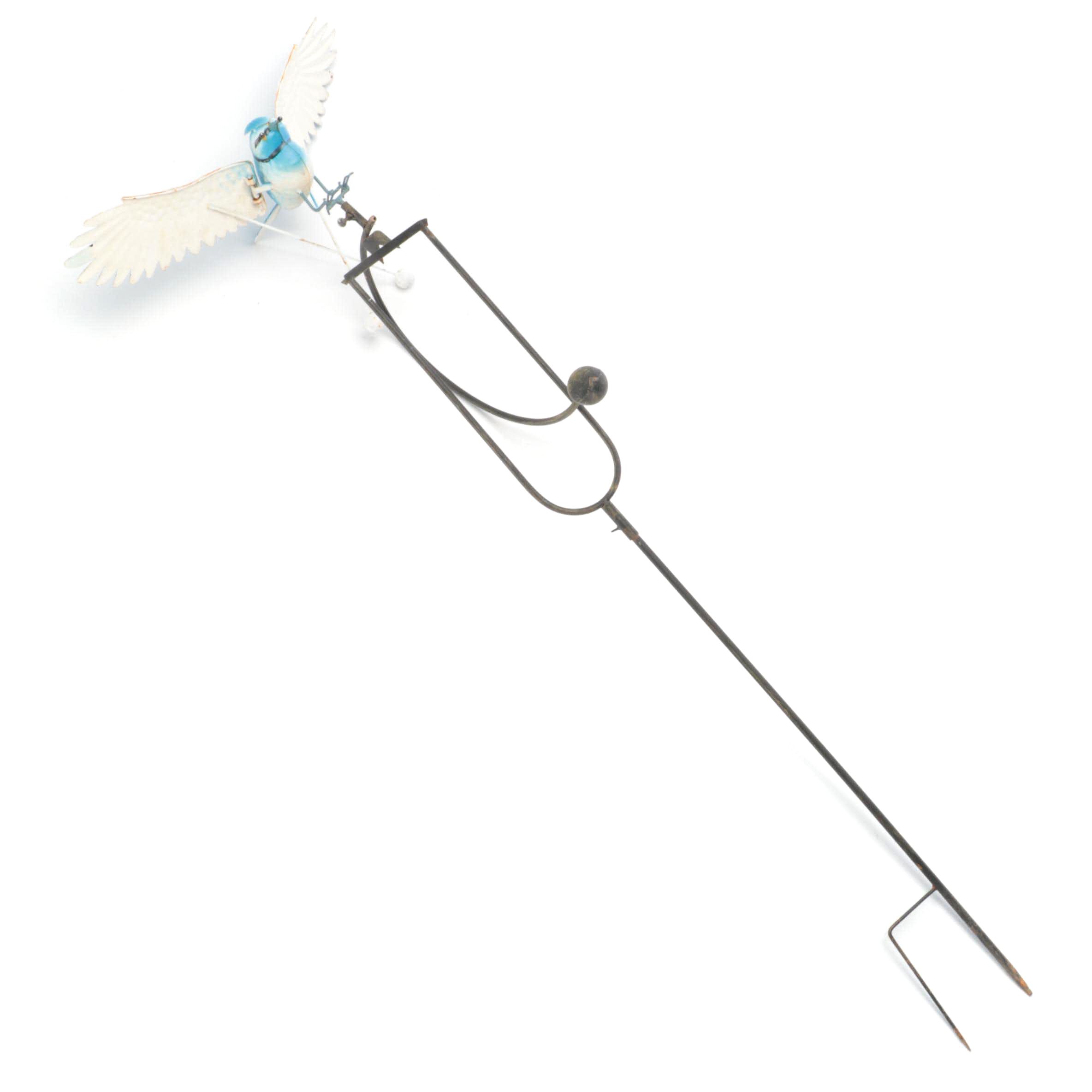 Cast Metal Blue Jay Form Kinetic Garden Decoration
