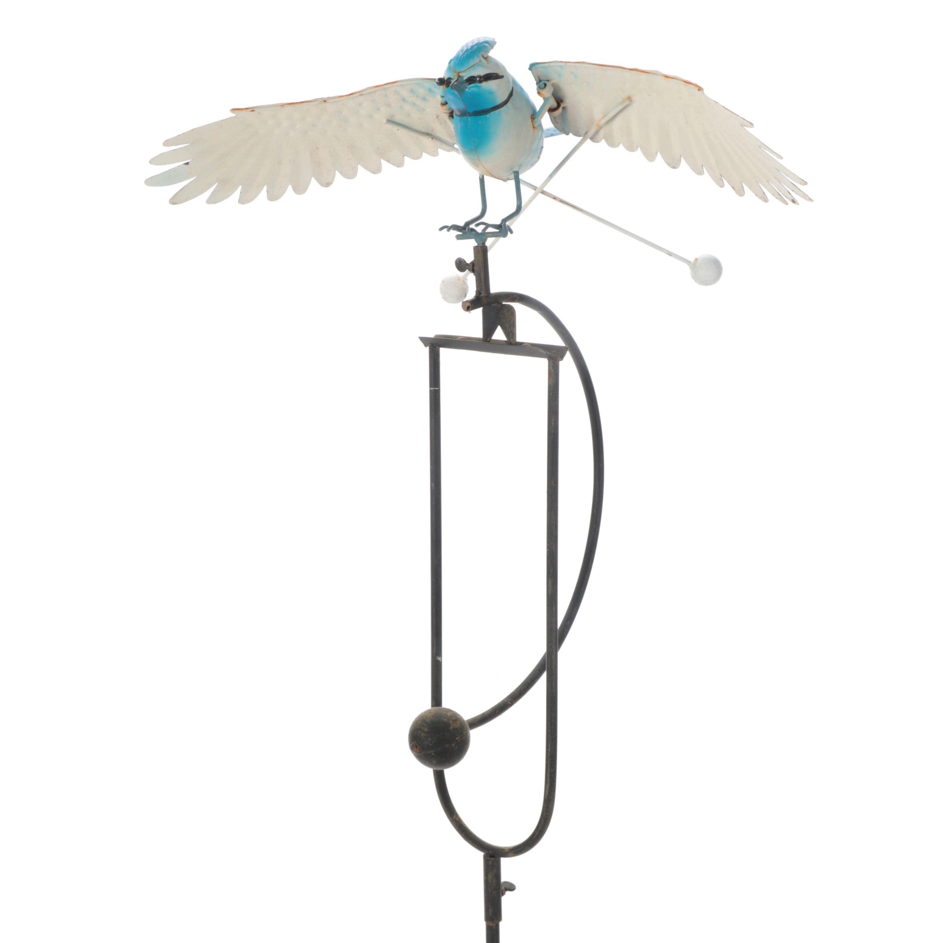 Cast Metal Blue Jay Form Kinetic Garden Decoration