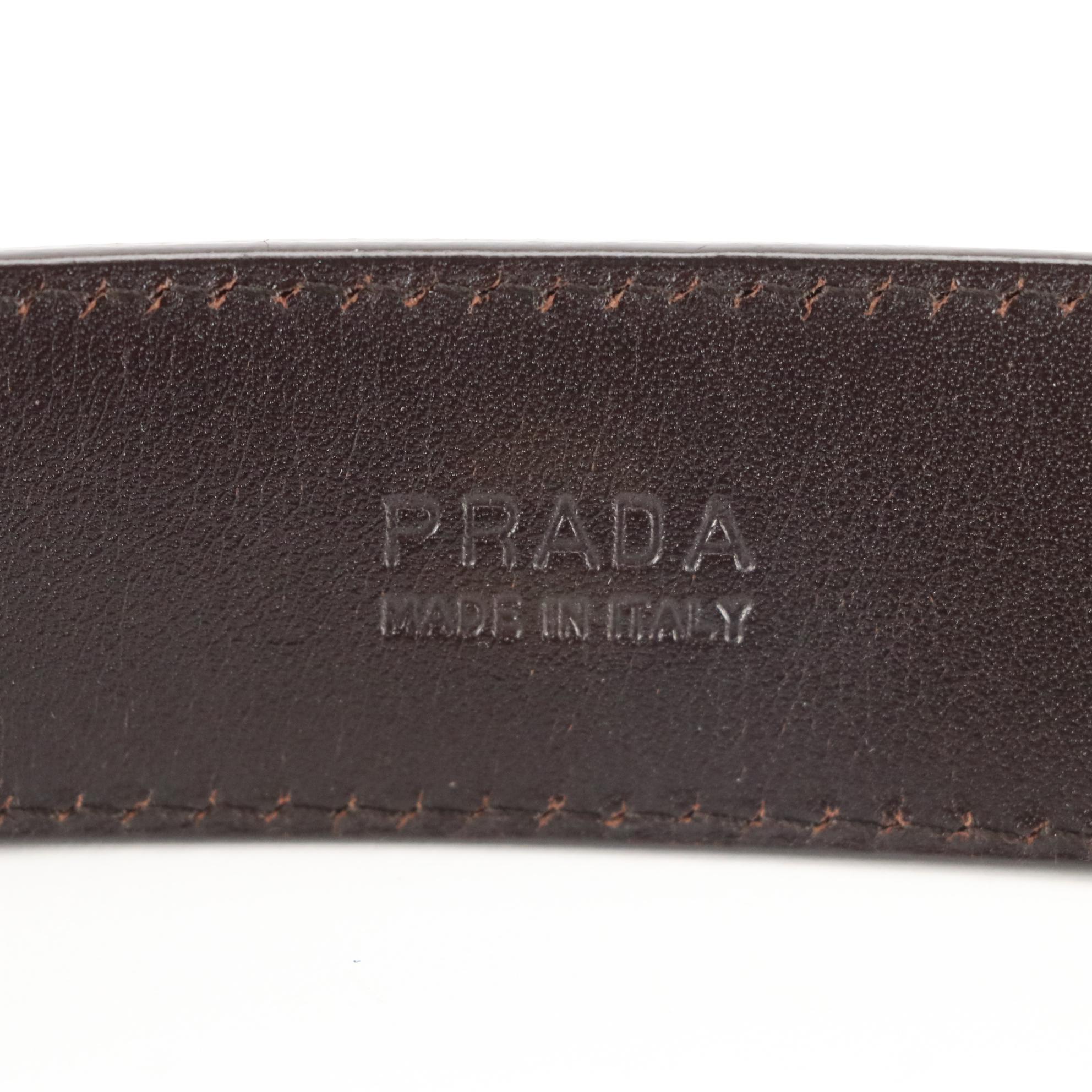 Prada Brown Grained Leather Belt