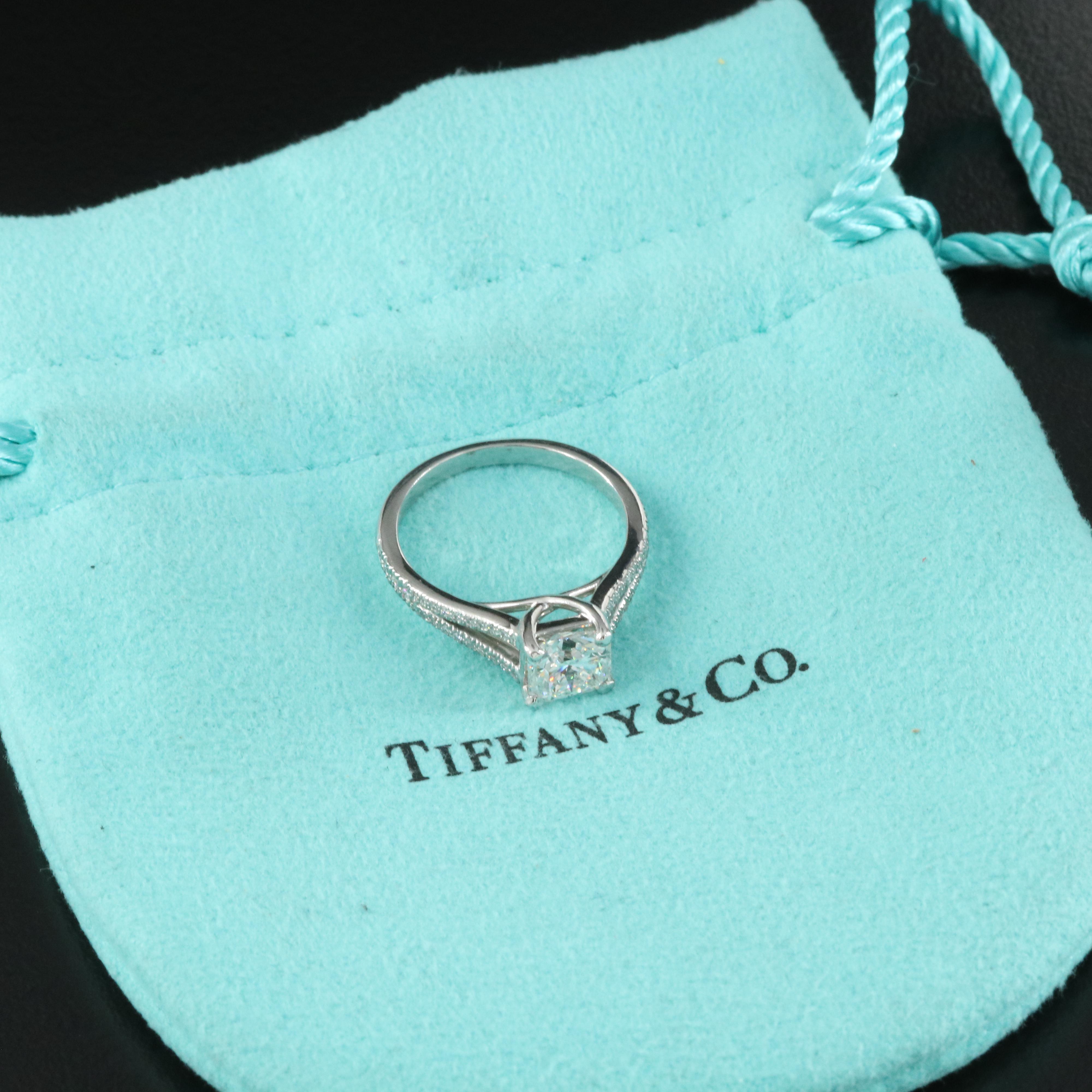 Tiffany & Co. "Lucida" Platinum 1.29 CTW Diamond Ring with Diamond Certificate