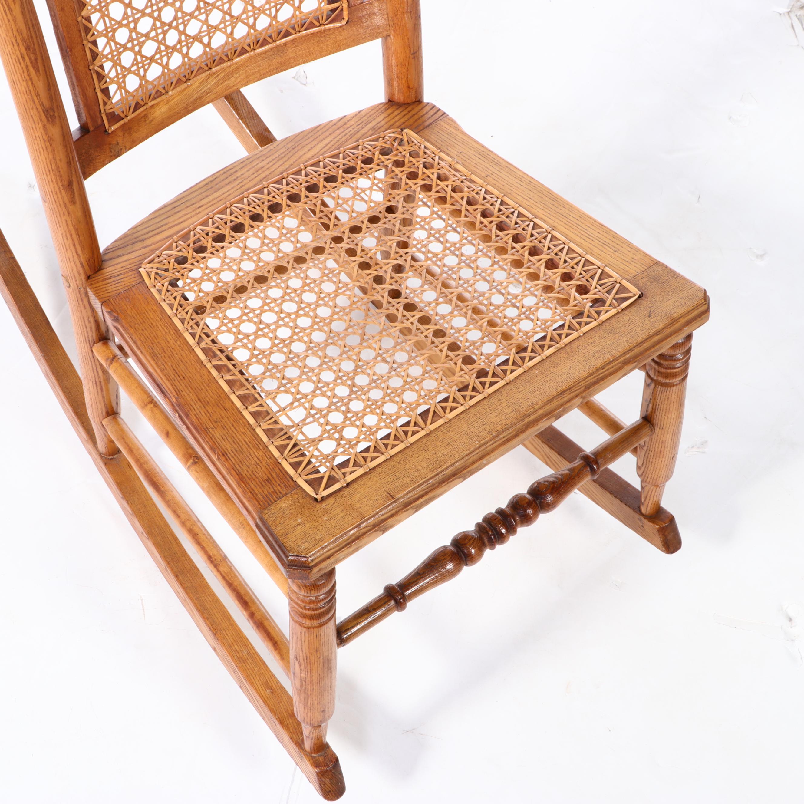 Victorian Oak and Caned Half Spindle-Back Rocker, Late 19th Century