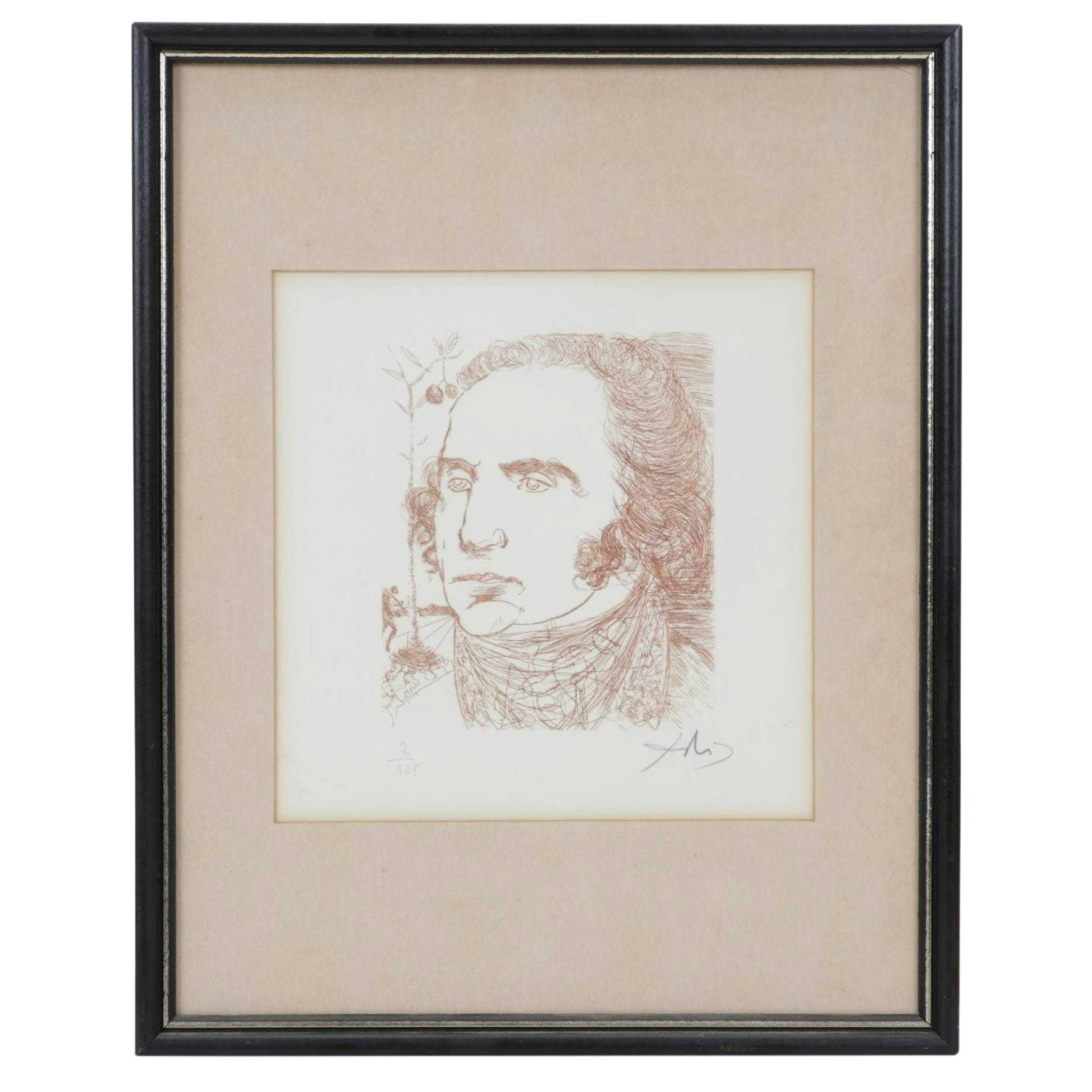 Salvador Dalí Sepia Etching "George Washington," 1967