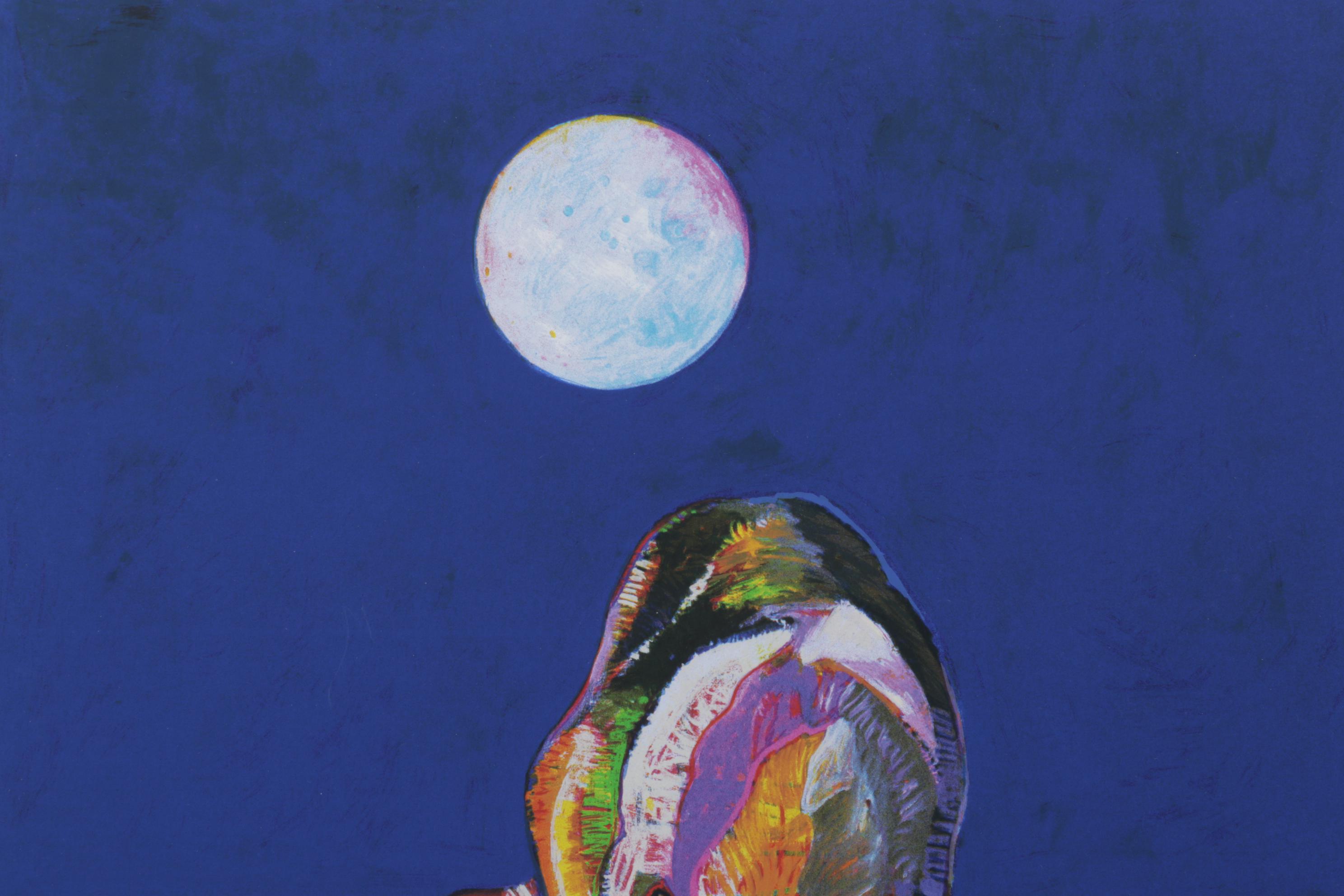 John Nieto Serigraph "Wolf Drinking Water by Moonlight," 1996