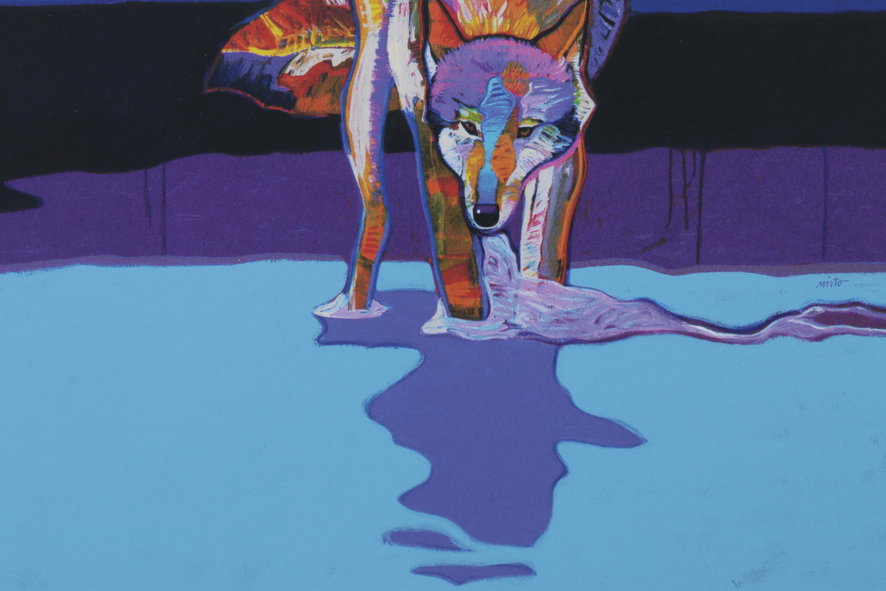 John Nieto Serigraph "Wolf Drinking Water by Moonlight," 1996
