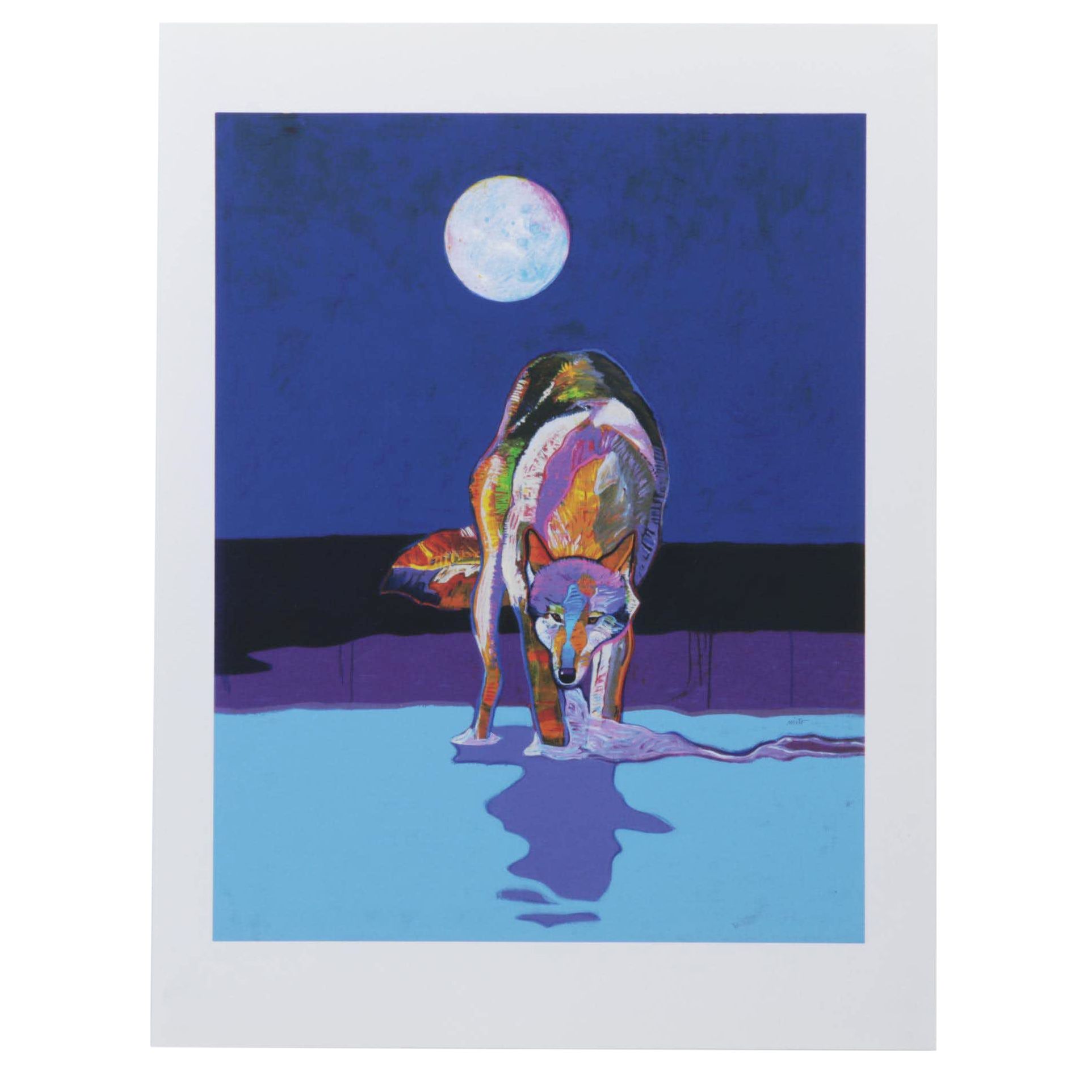 John Nieto Serigraph "Wolf Drinking Water by Moonlight," 1996