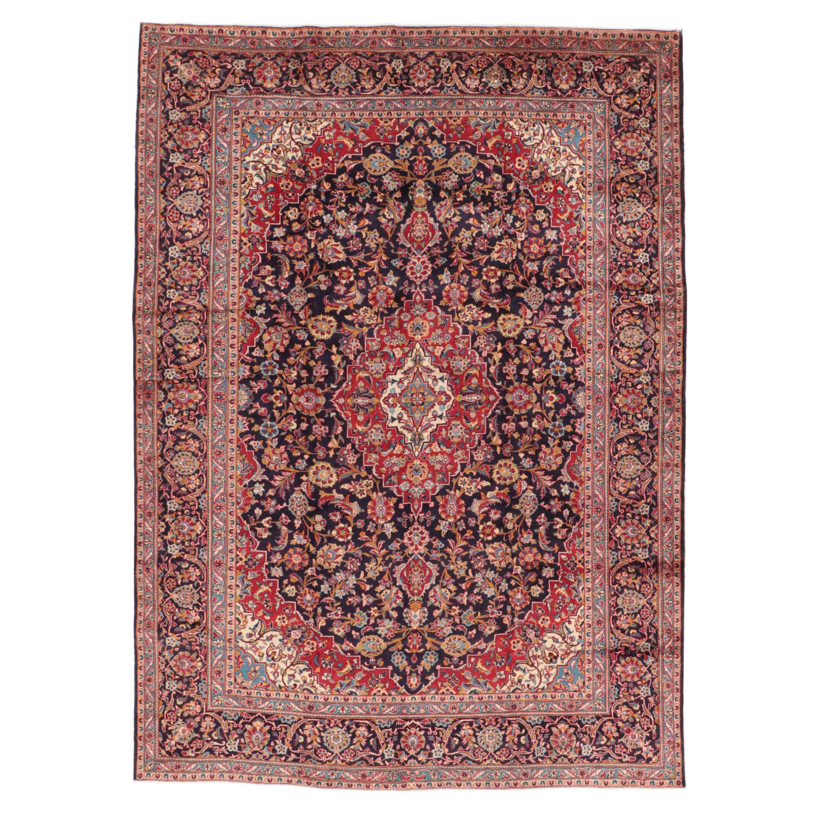 9'9 x 13'11 Hand-Knotted Persian Kashan Room Sized Rug