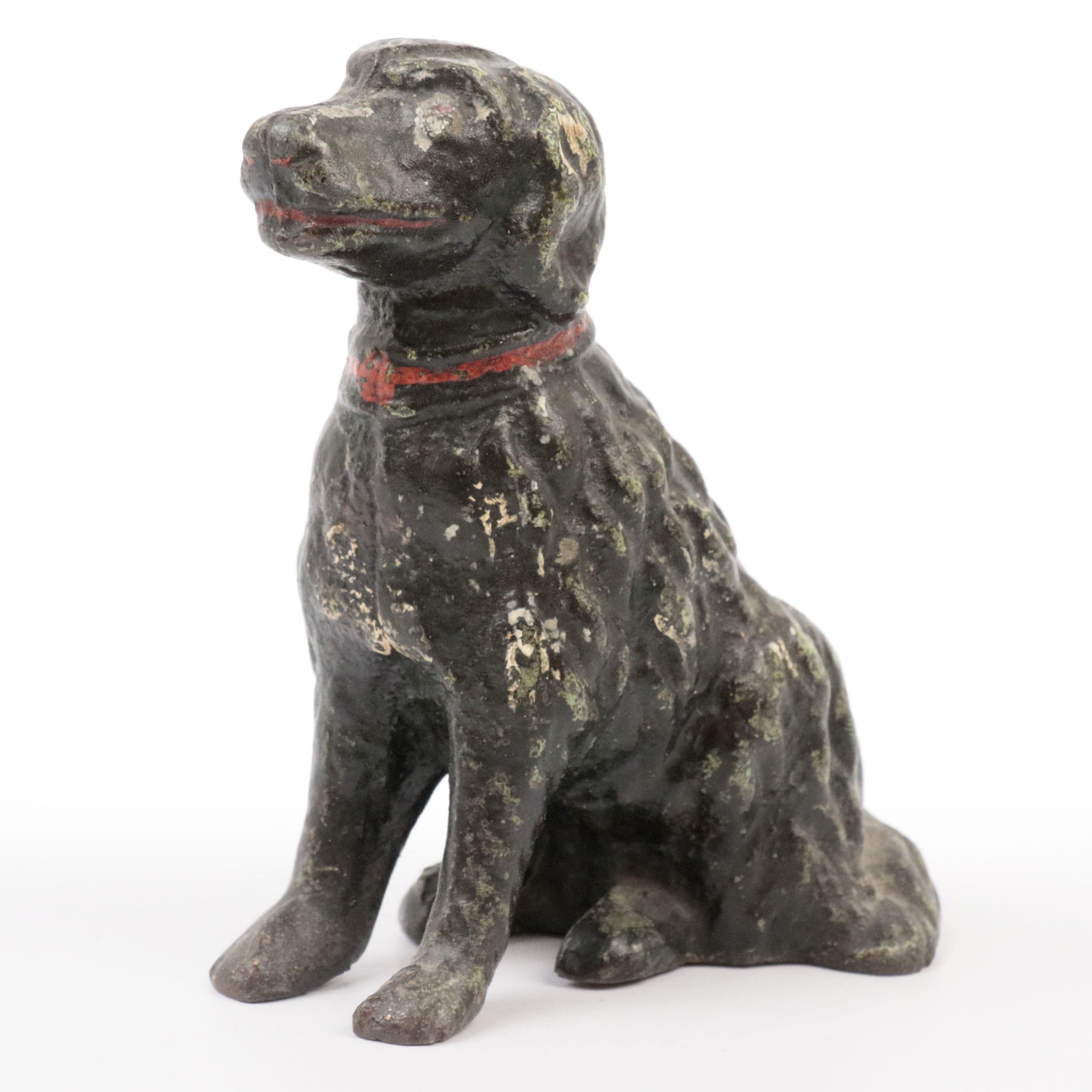Cold-Painted Cast Iron Dog Figurine, Mid-20th Century
