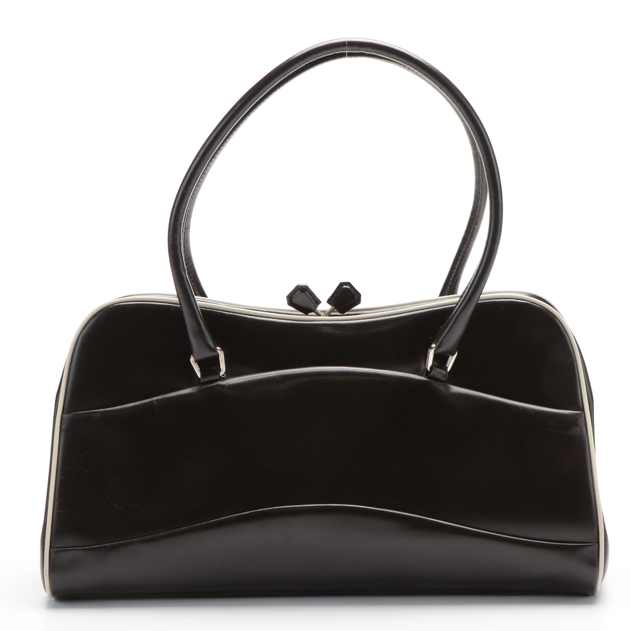 Prada  Box Frame Leather Kiss Lock Handbag