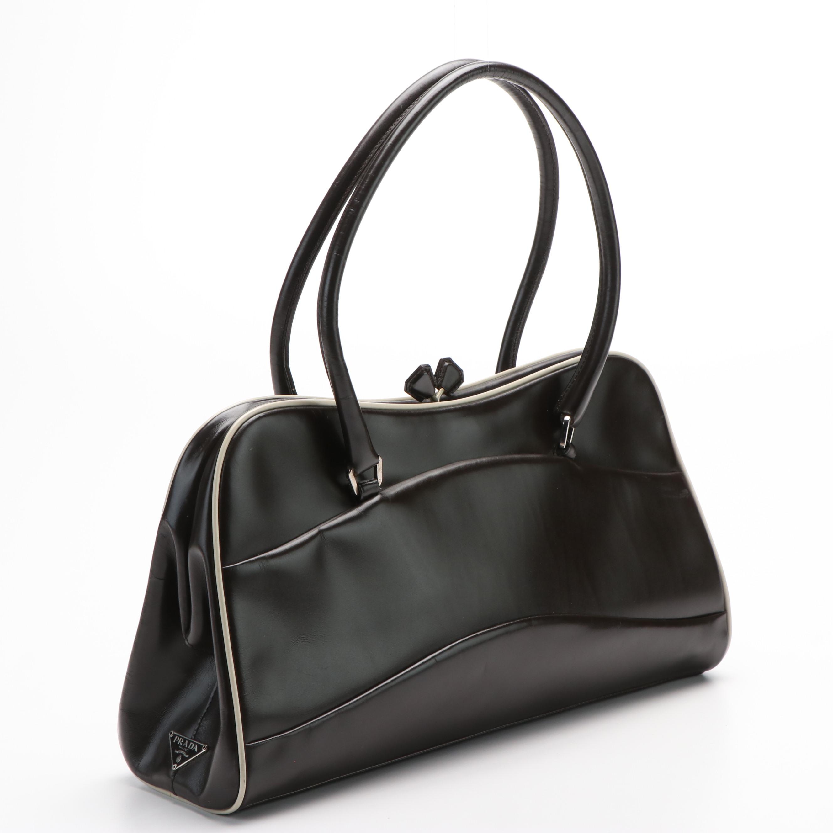 Prada  Box Frame Leather Kiss Lock Handbag