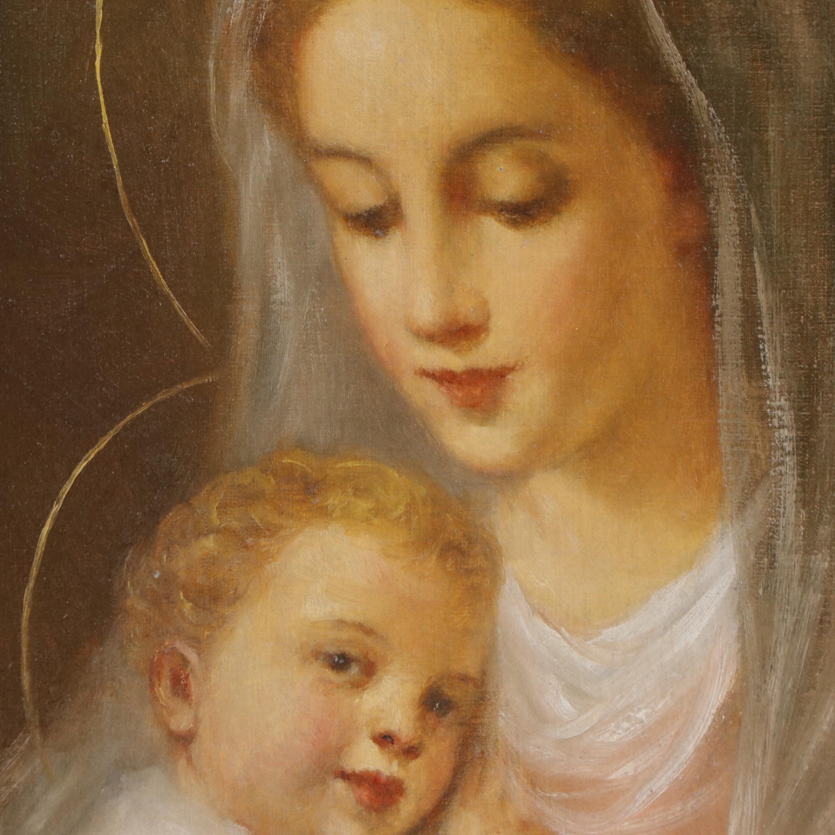 Devotional Oil Painting of Madonna and Child