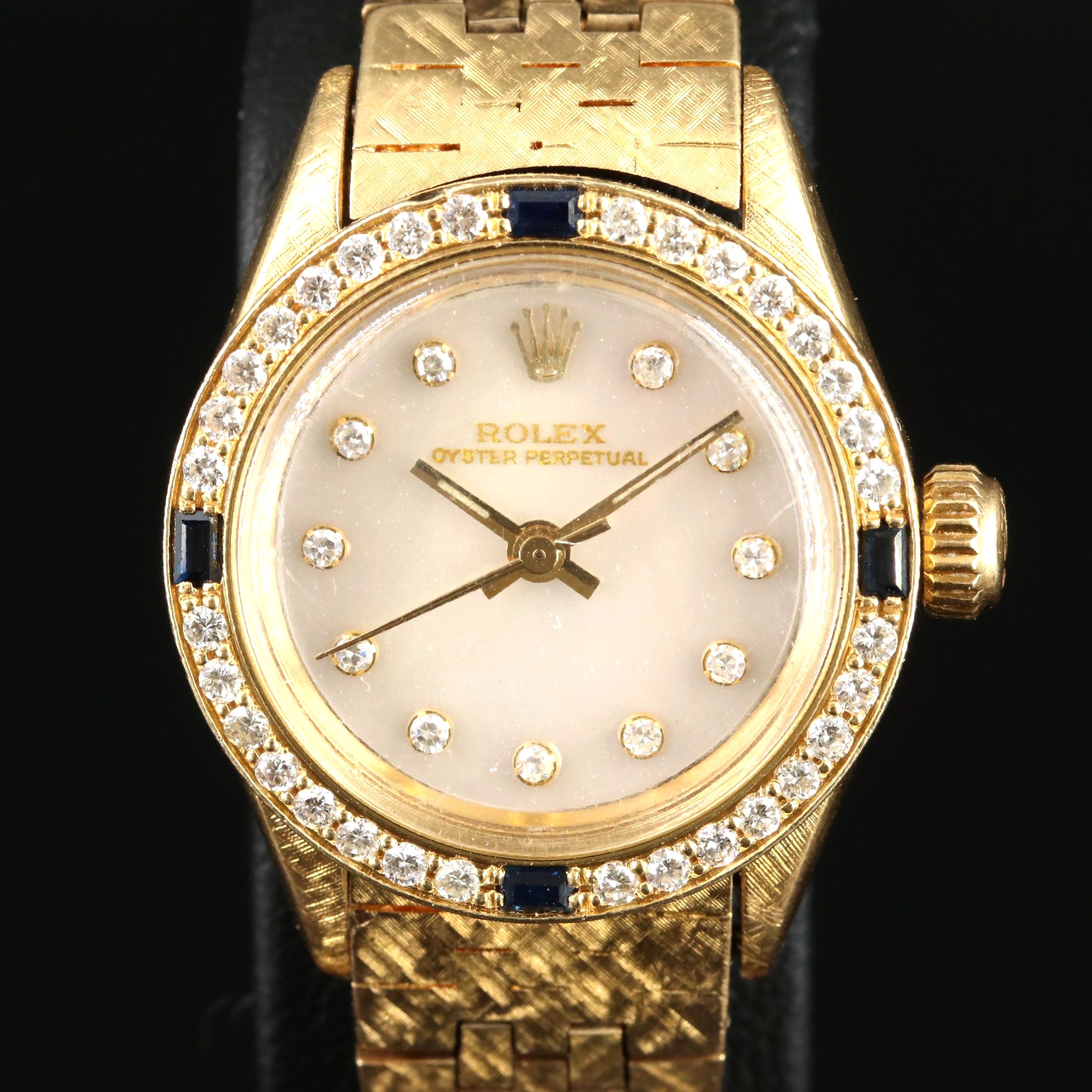 Modified Rolex Custom Mother-of-Pearl, Diamond Dial, Sapphire Bezel Watch
