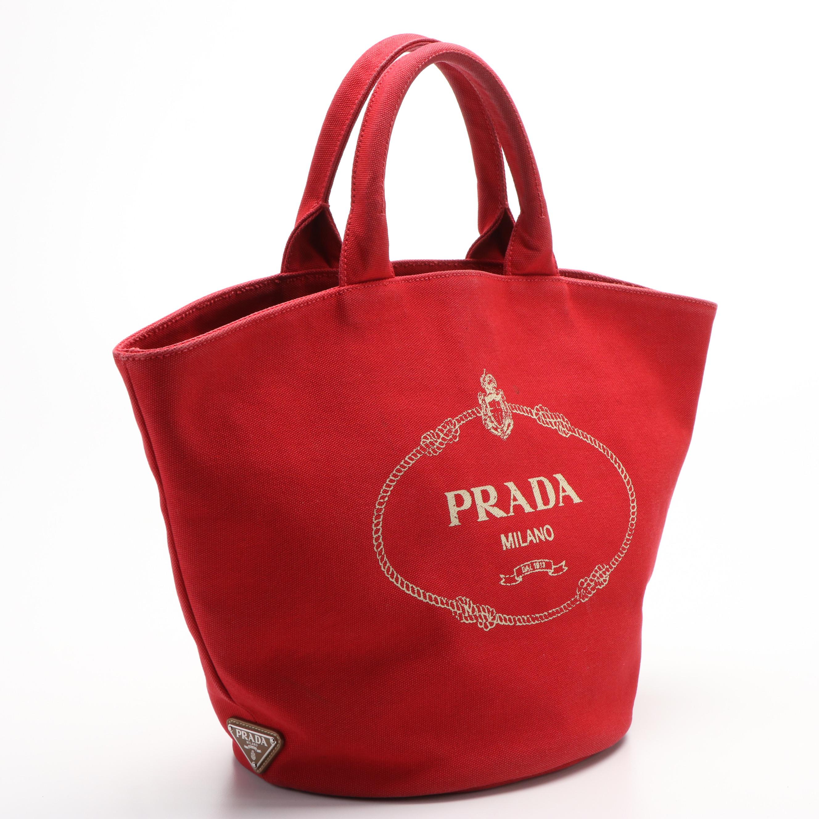 Prada Canapa Red Canvas Shopping Tote with Pouch