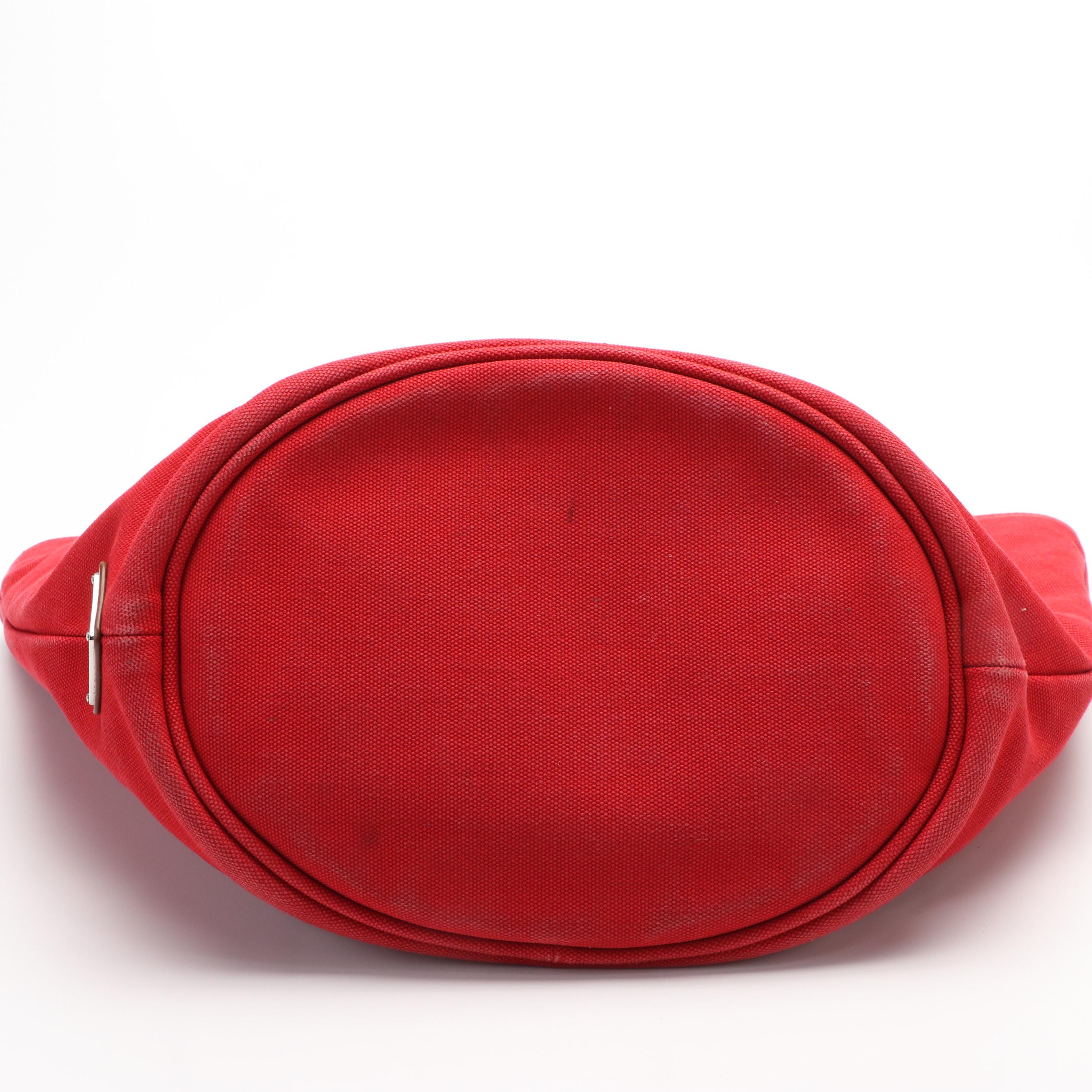 Prada Canapa Red Canvas Shopping Tote with Pouch