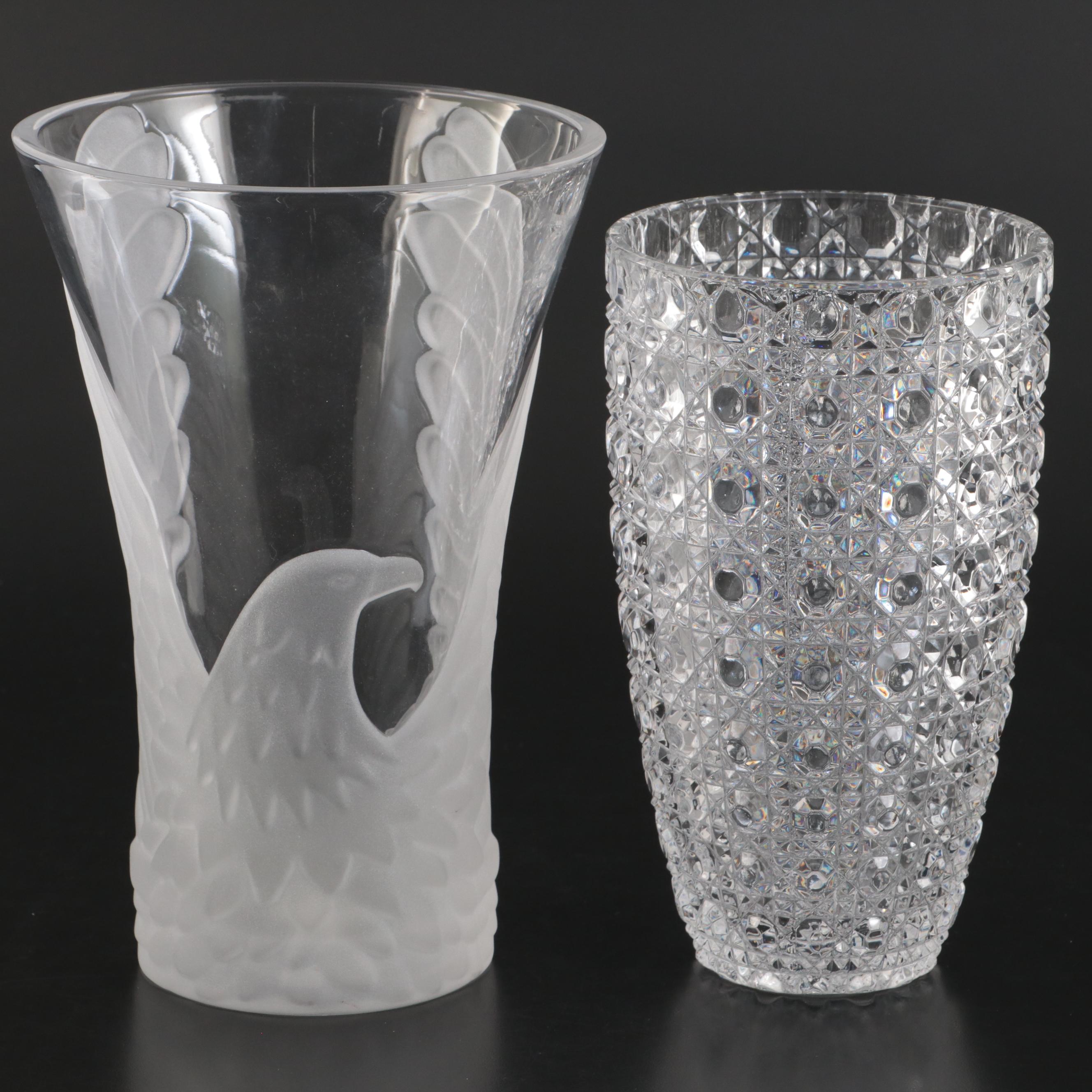 Godinger "Cecilia Collection" Glass Platter with Crystal and Glass Vases