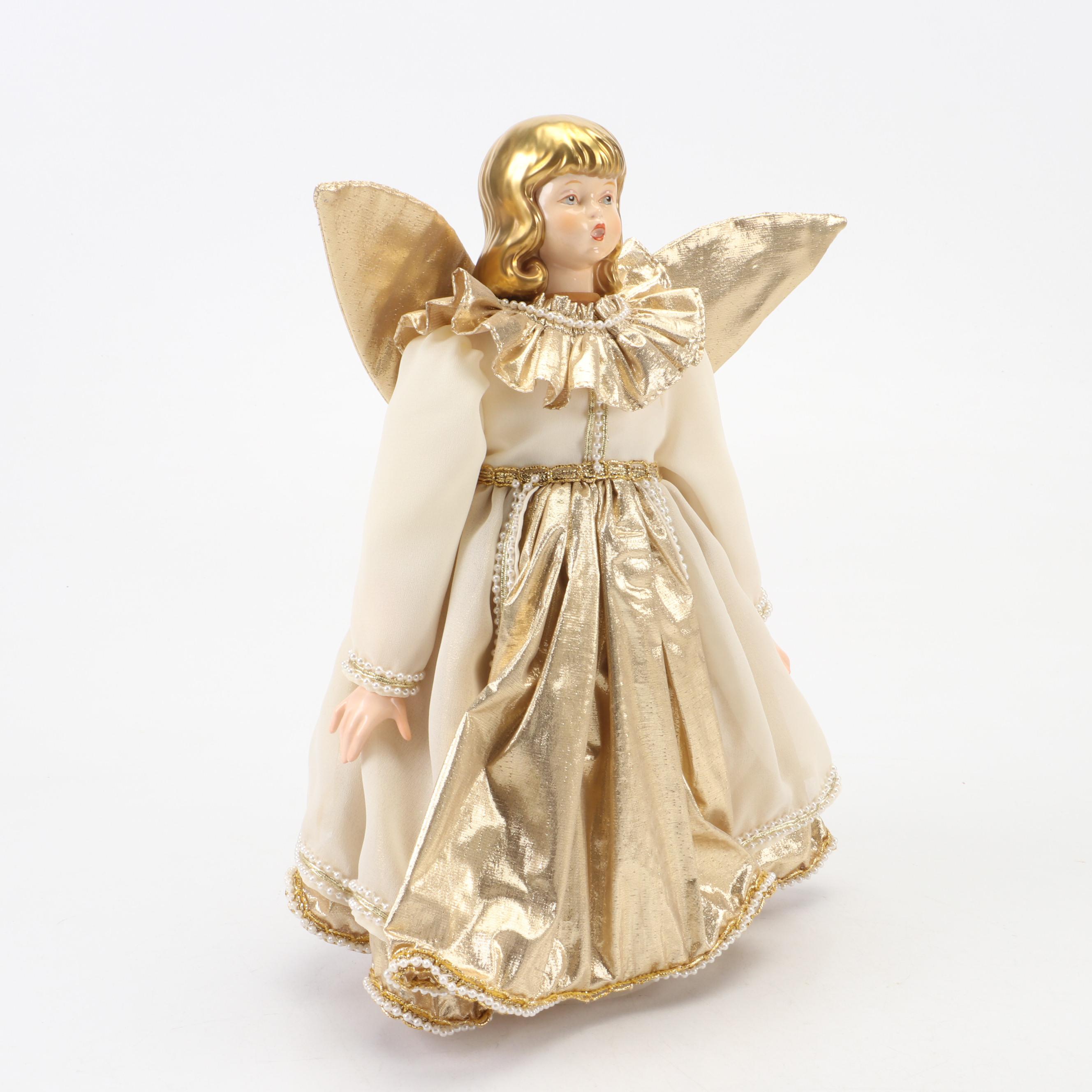 Goebel Cream and Gold Lamé Angel Christmas Tree Topper
