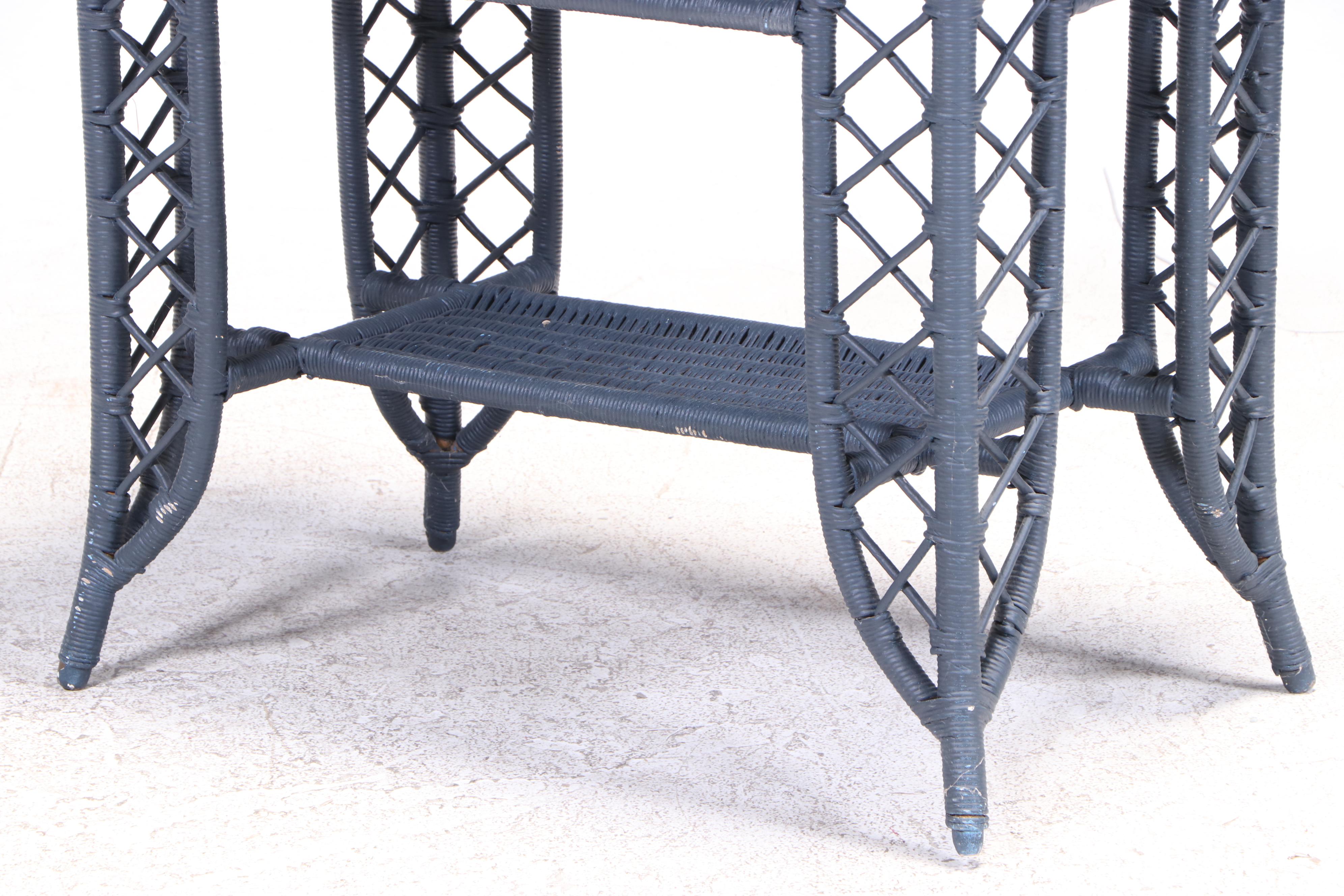 Painted Wicker and Rattan Table with Glass Top