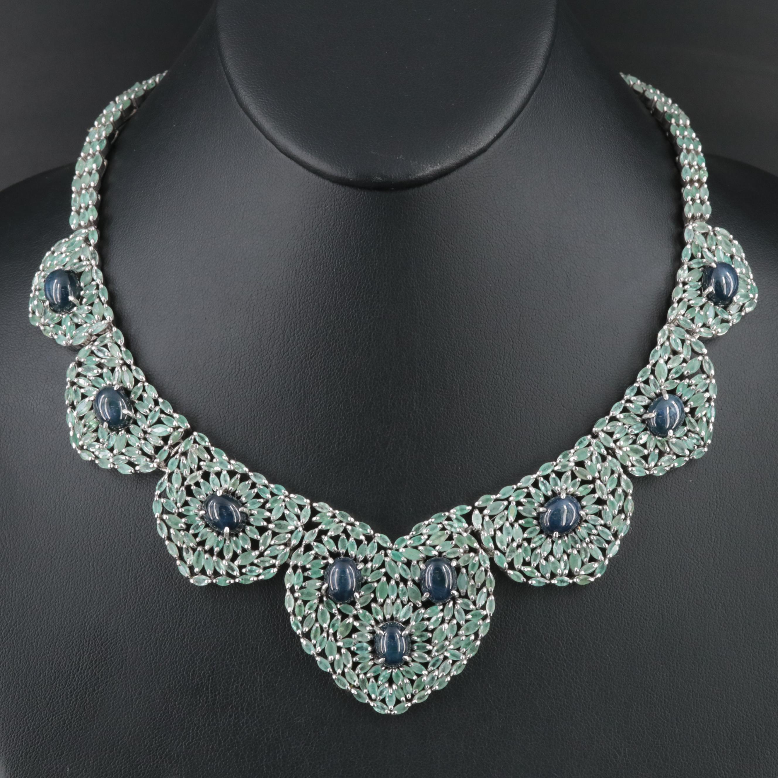 Sterling Star Sapphire and Emerald Necklace