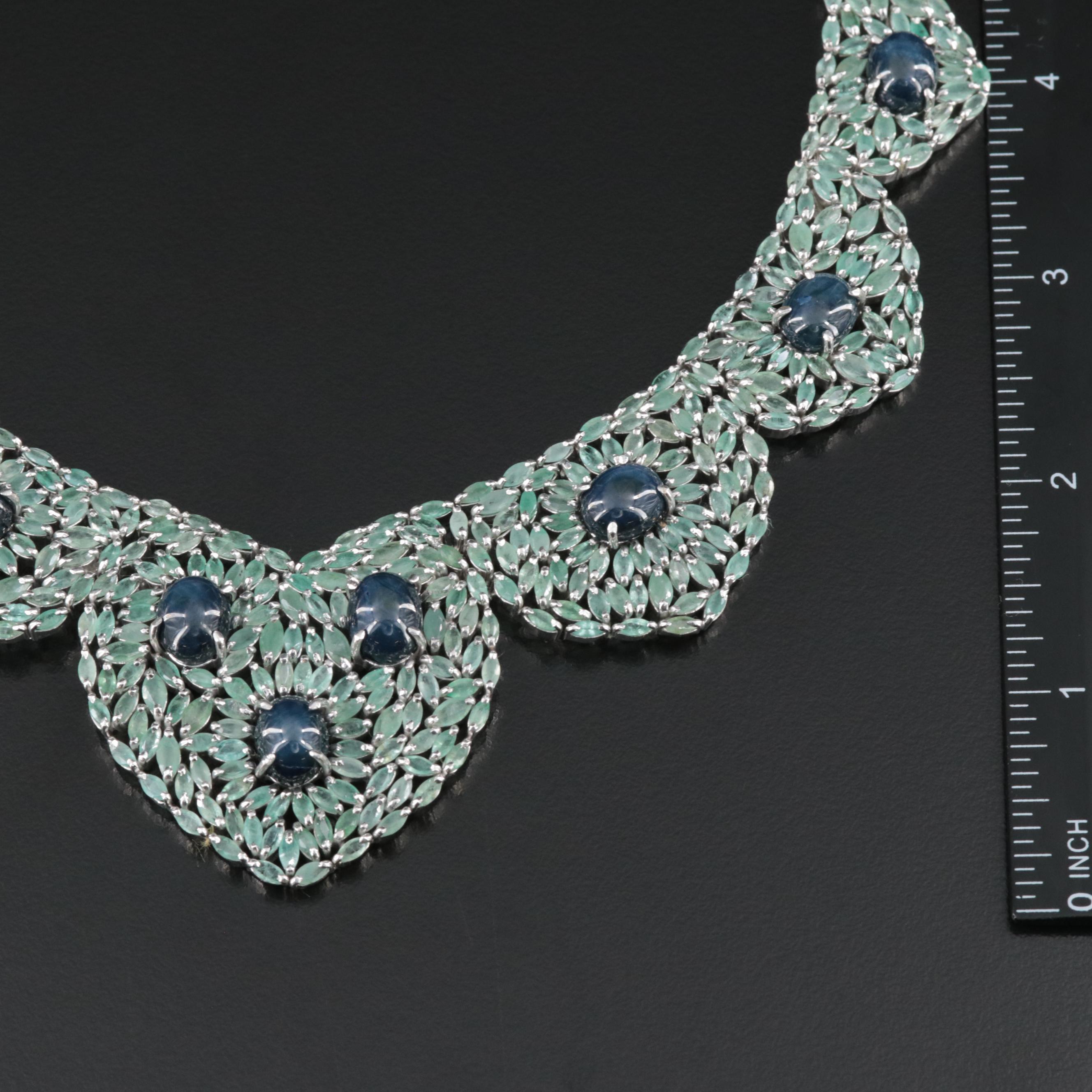 Sterling Star Sapphire and Emerald Necklace
